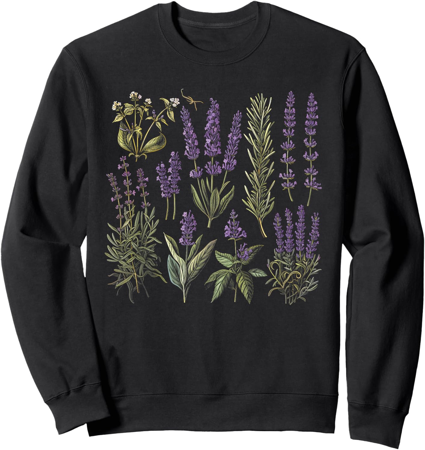 Vintage Botanical Lavender Flower Girl Cute Floral Plant Mom Sweatshirt - Sweatshirt | Black