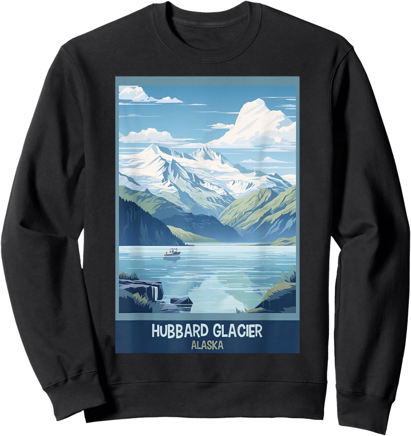 Hubbard Glacier, Alaska Retro Travel Poster Graphic Sweatshirt - Sweatshirt | Black