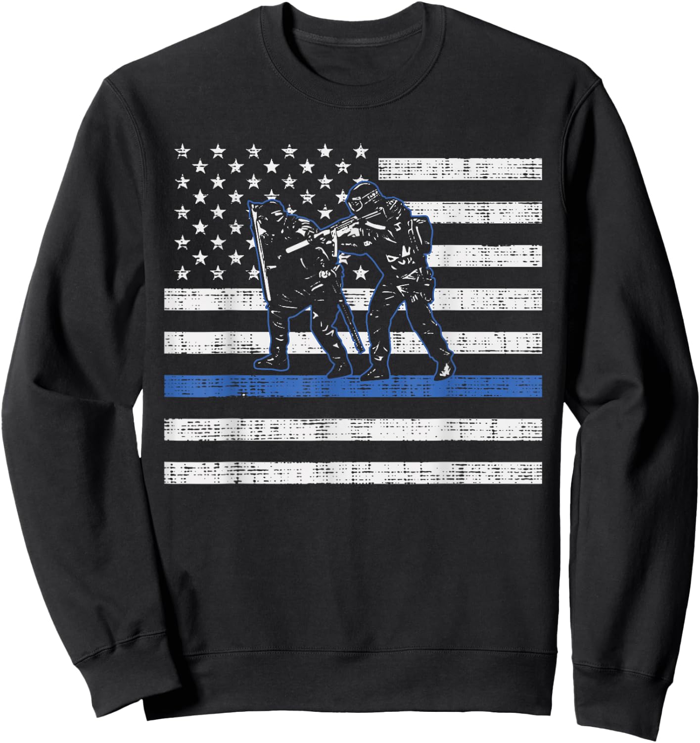 Thin Blue Line Swat Team Shirt US Flag American Police Sweatshirt - Sweatshirt | Black