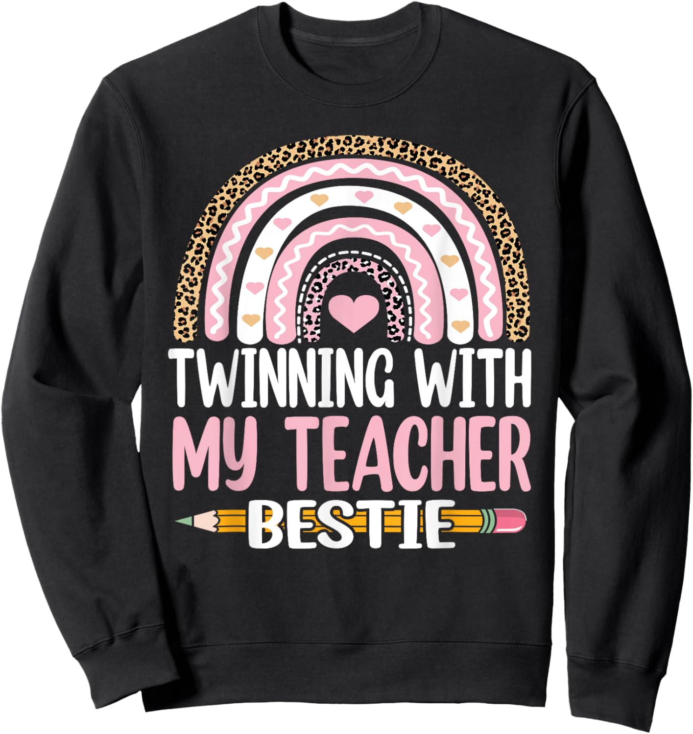 Twinning with my teacher bestie rainbow Matching teachers Women Kids Sweatshirt - Sweatshirt | Black