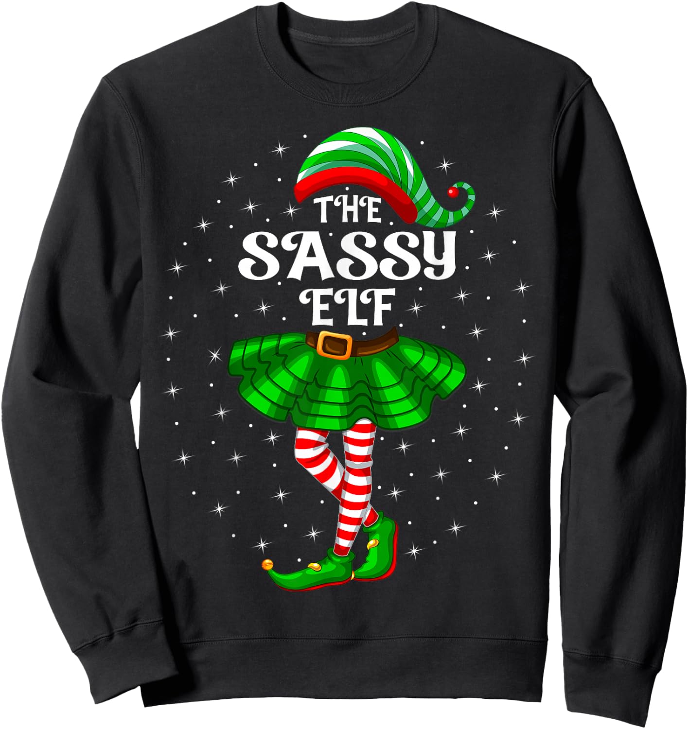 Xmas Family Matching Women Girls Mom The Sassy Elf Christmas Sweatshirt - Sweatshirt | Black