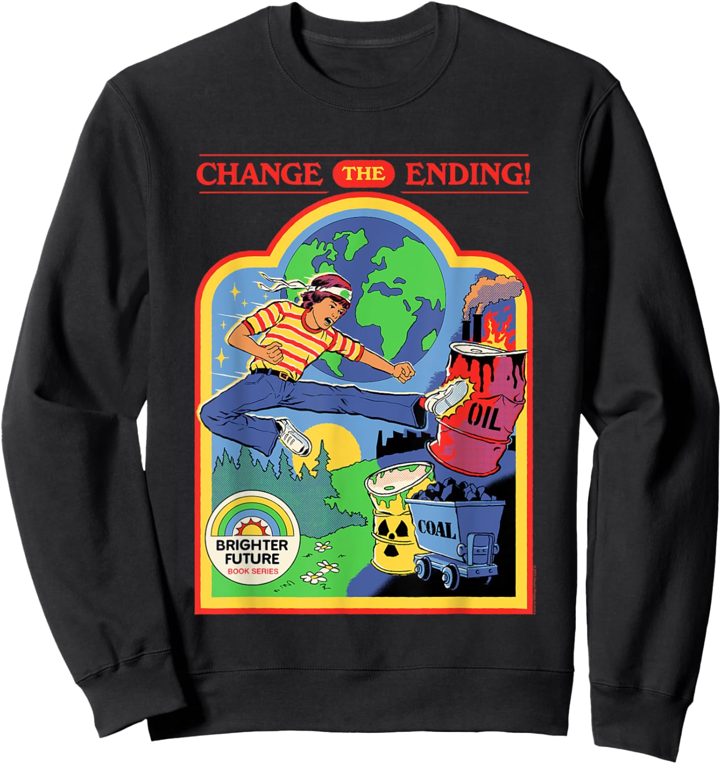Steven Rhodes Change The Ending Environment Retro Dark Humor Sweatshirt - Sweatshirt | Black