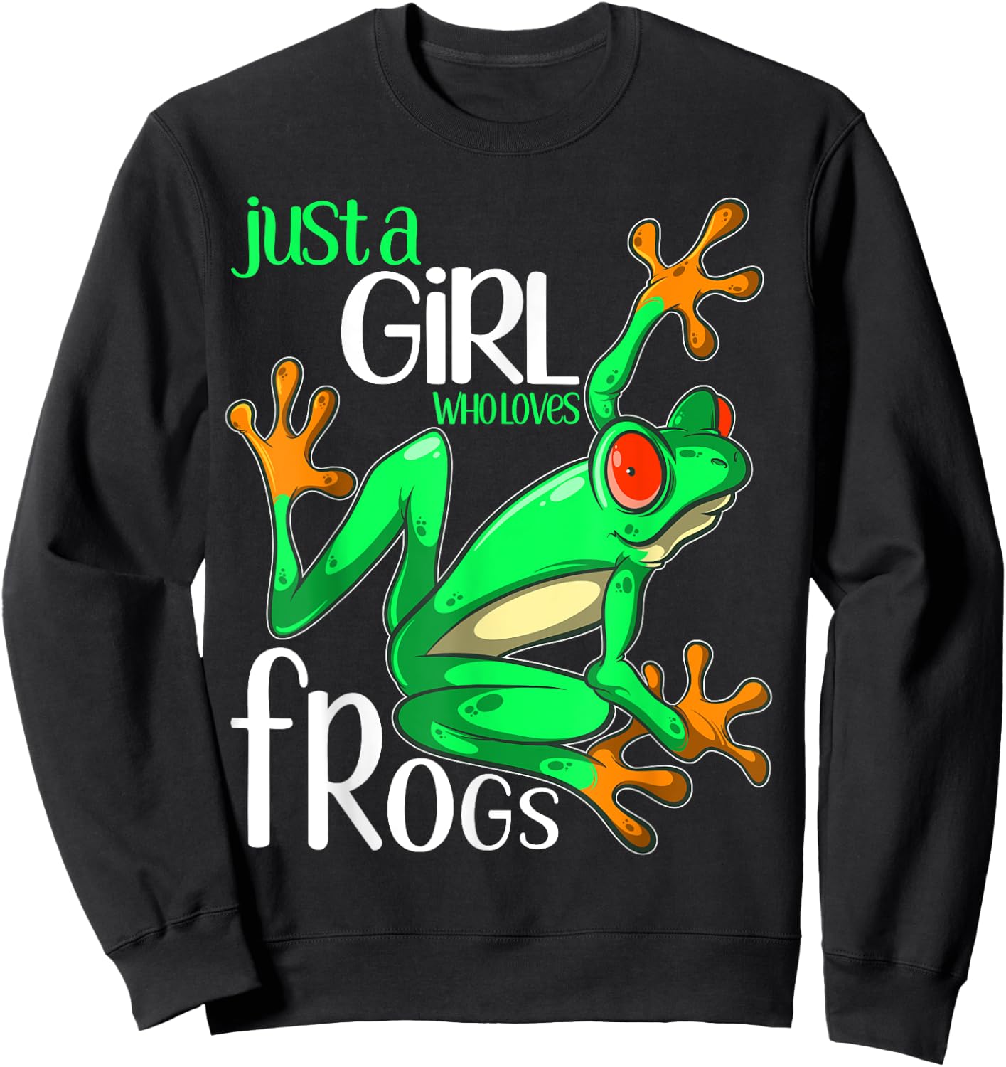 Just a Girl Who Loves Frogs Gift and Girls Frog Sweatshirt - Sweatshirt | Black