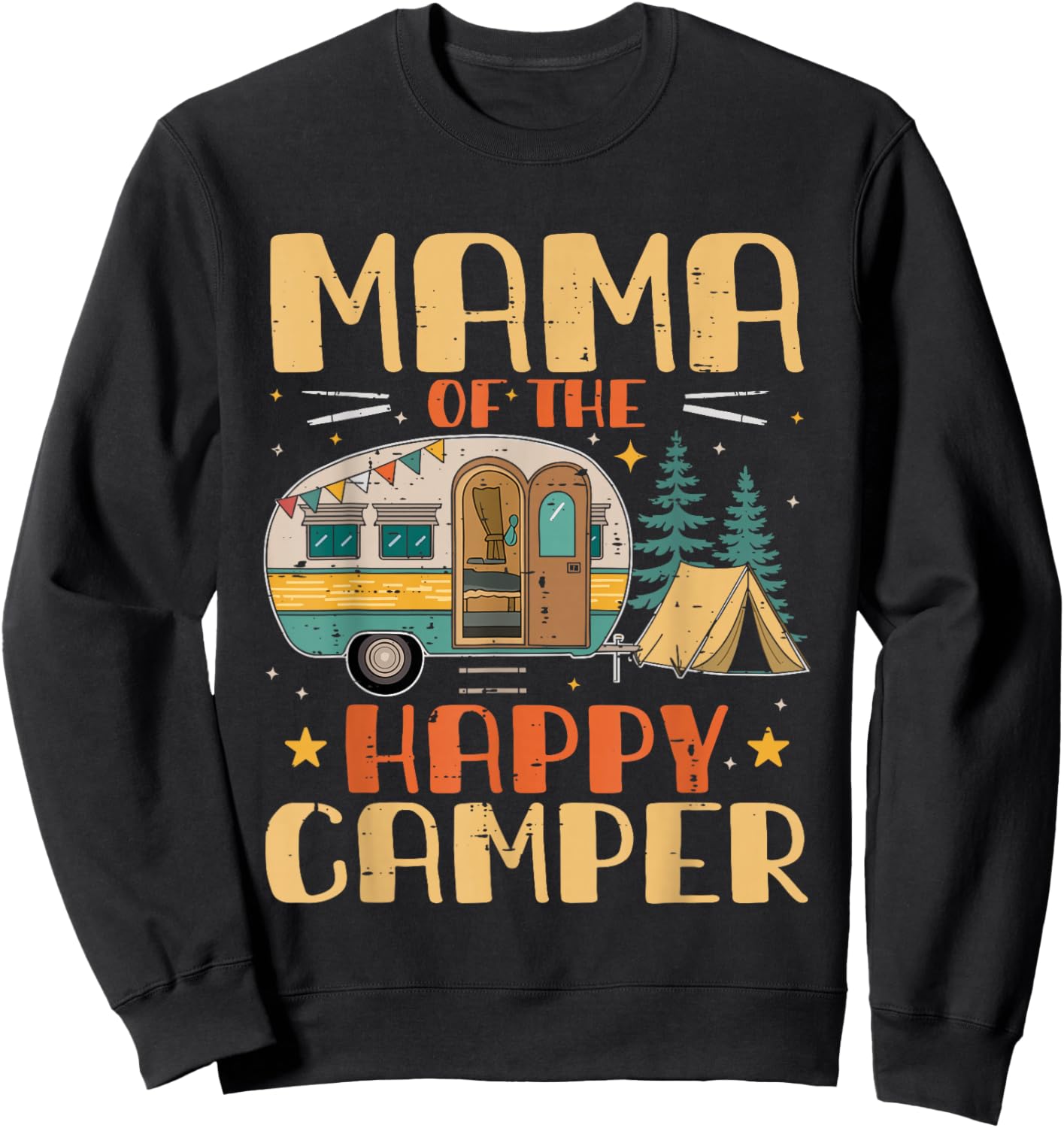 Mama of Happy Camper 1st Birthday Party Retro Mama Sweatshirt - Sweatshirt | Black