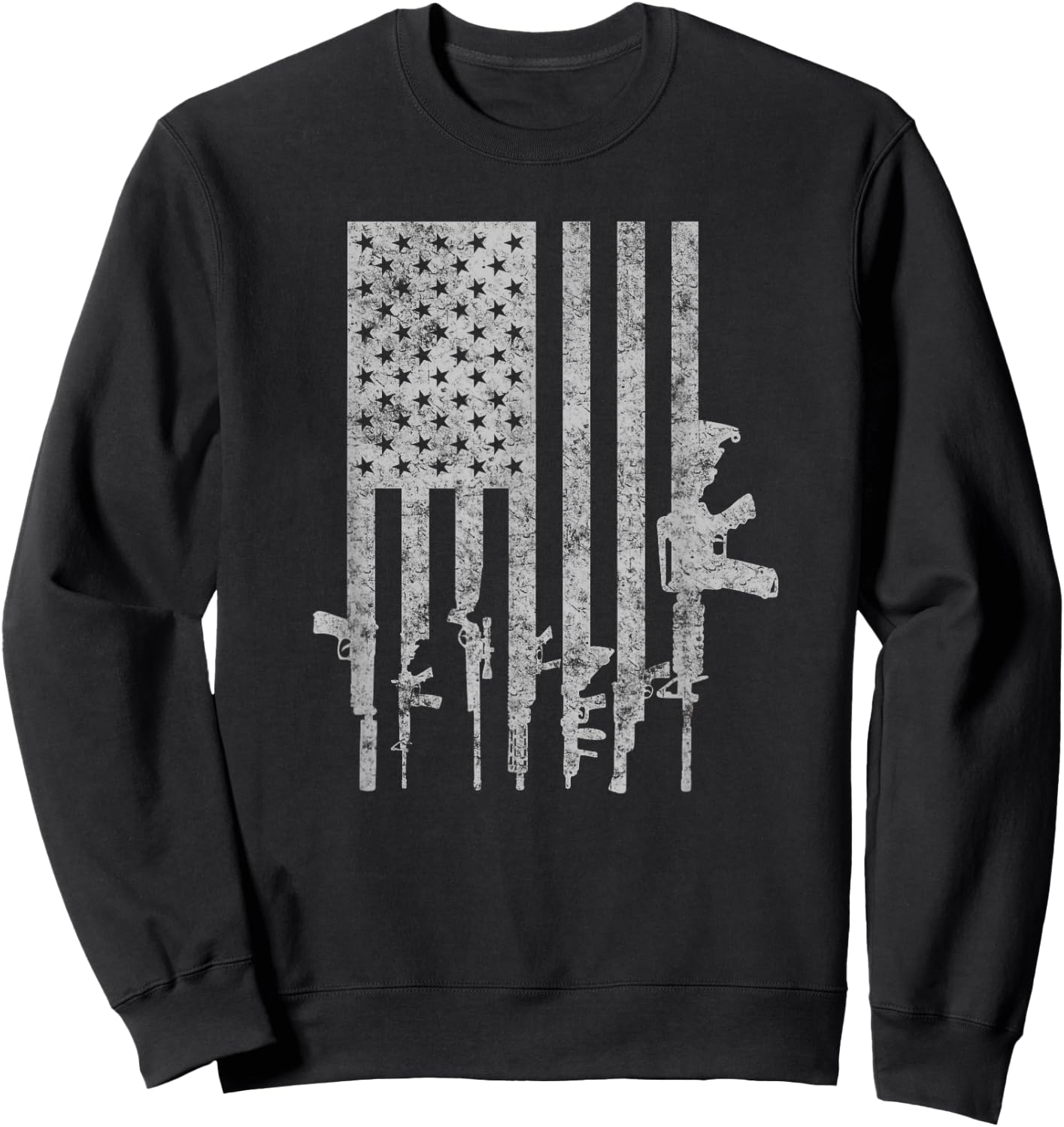 Distressed American Flag Guns Cool Pro Gun Top Sweatshirt - Sweatshirt | Black