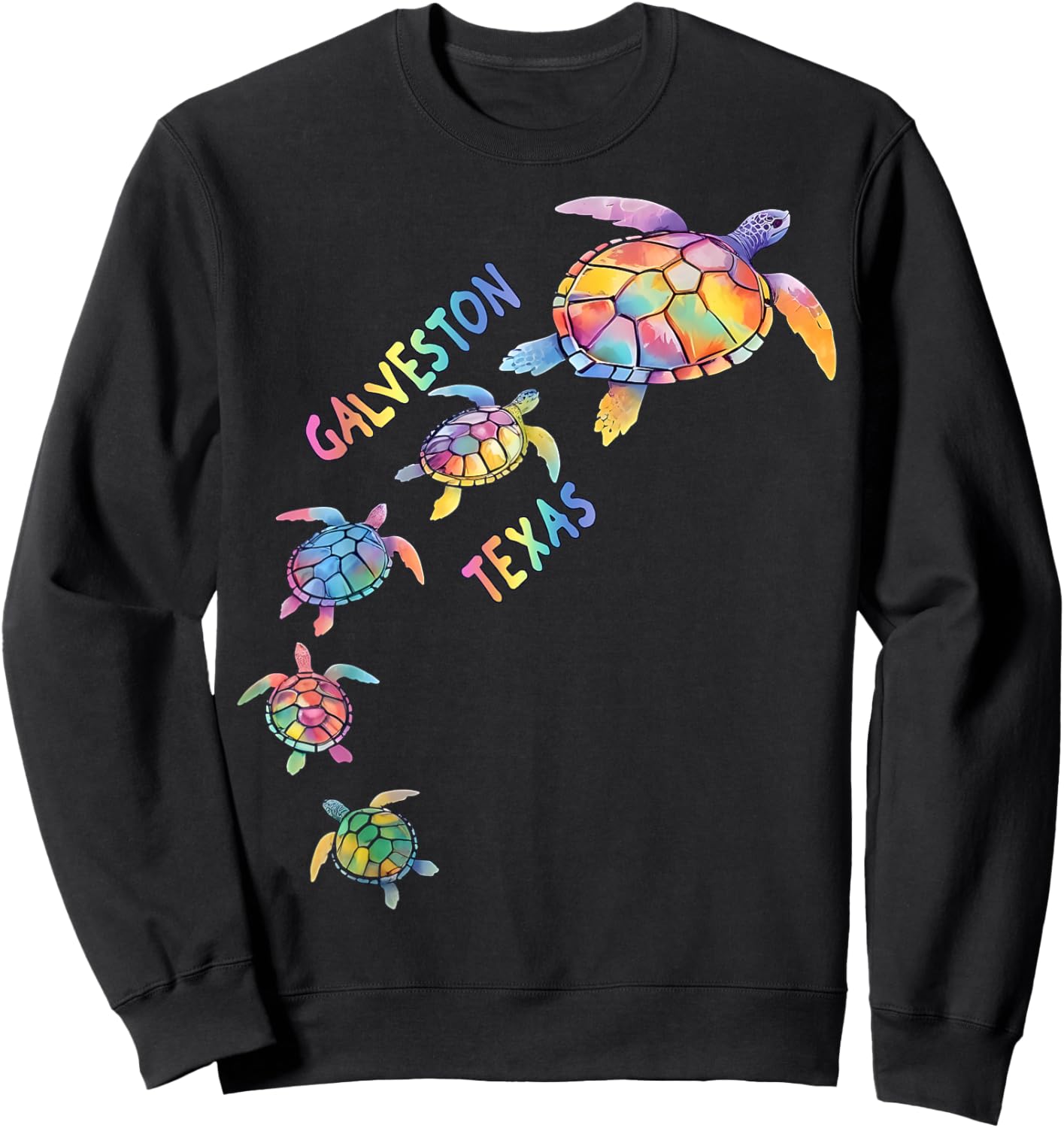 Galveston Texas Sea Turtle Lover Colorful GB Beach Vacation Sweatshirt - Sweatshirt | Black