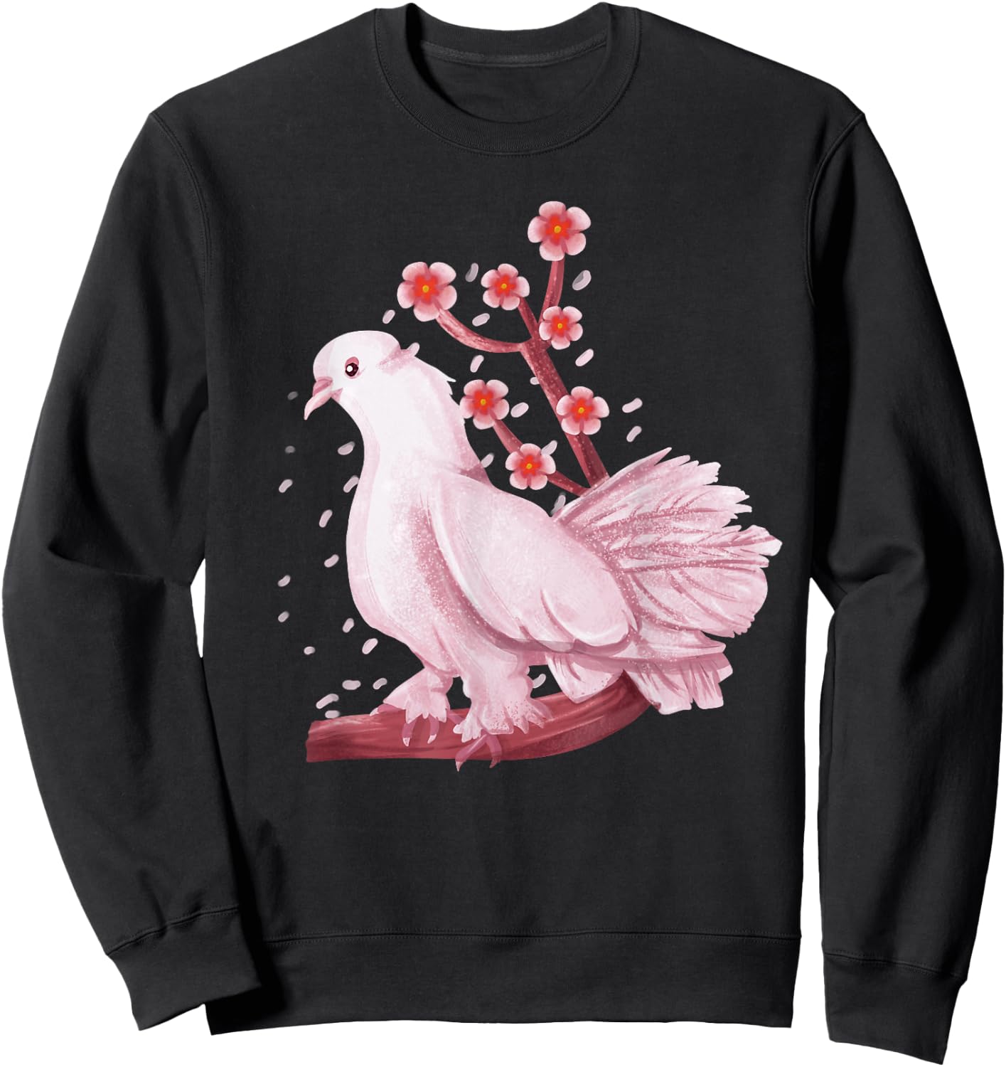 Vintage Dove Pigeon Bird Shirt Gift Japanese Cherry Blossom Sweatshirt - Sweatshirt | Black