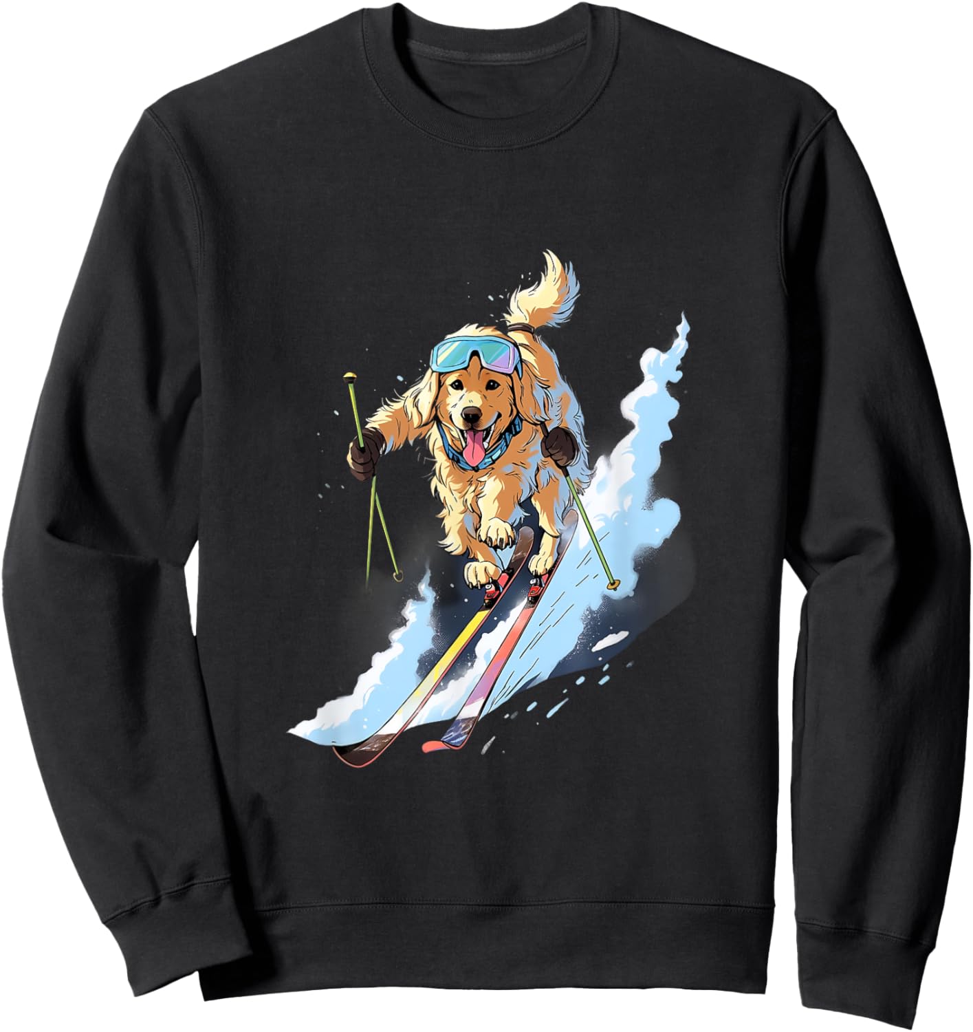 Golden Retriever Skiing Dog Skier Ski Winter Snow Sweatshirt - Sweatshirt | Black