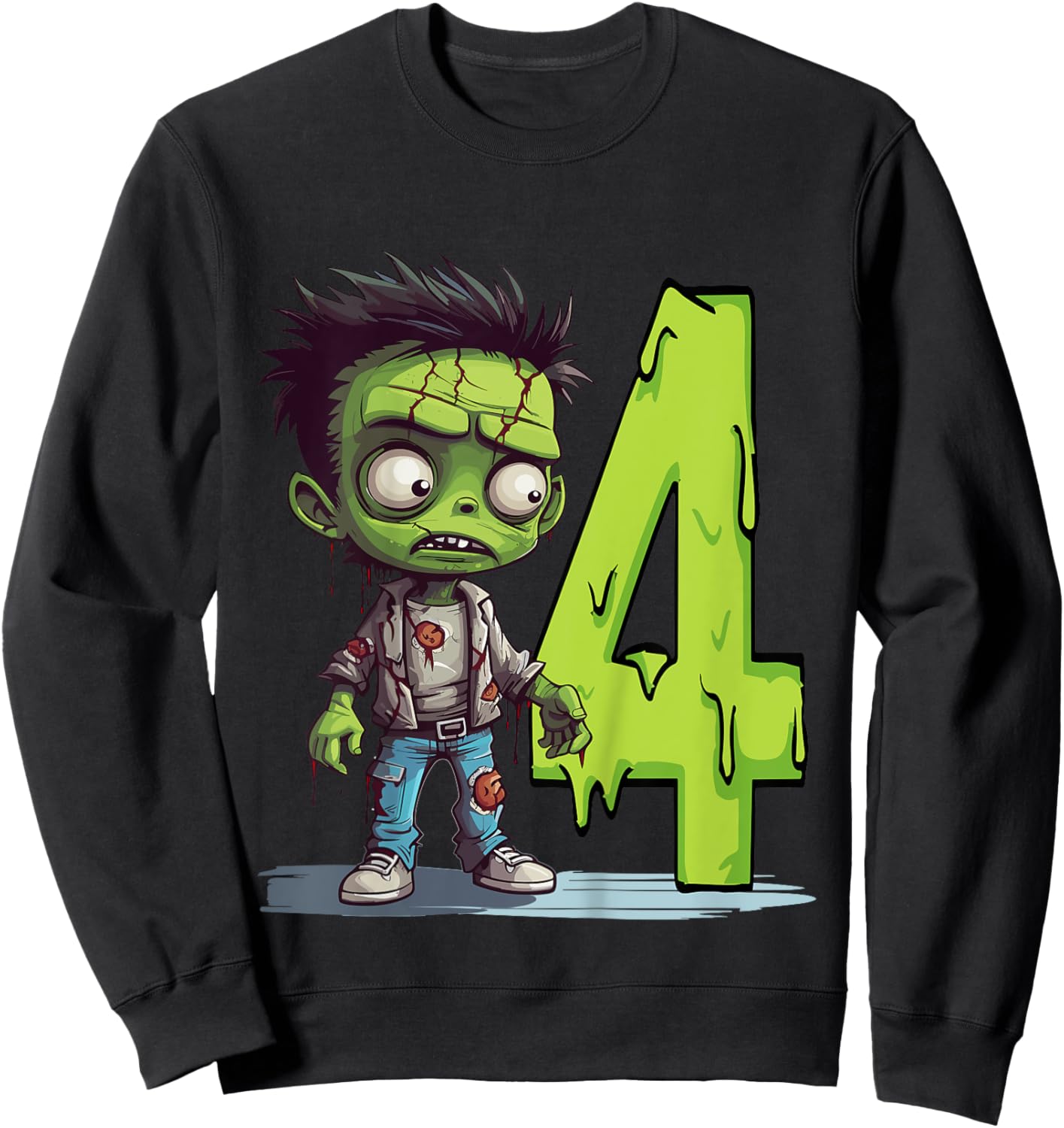 Kids Scary Zombie - four Years - creepy 4th Birthday Halloween Sweatshirt - Sweatshirt | Black