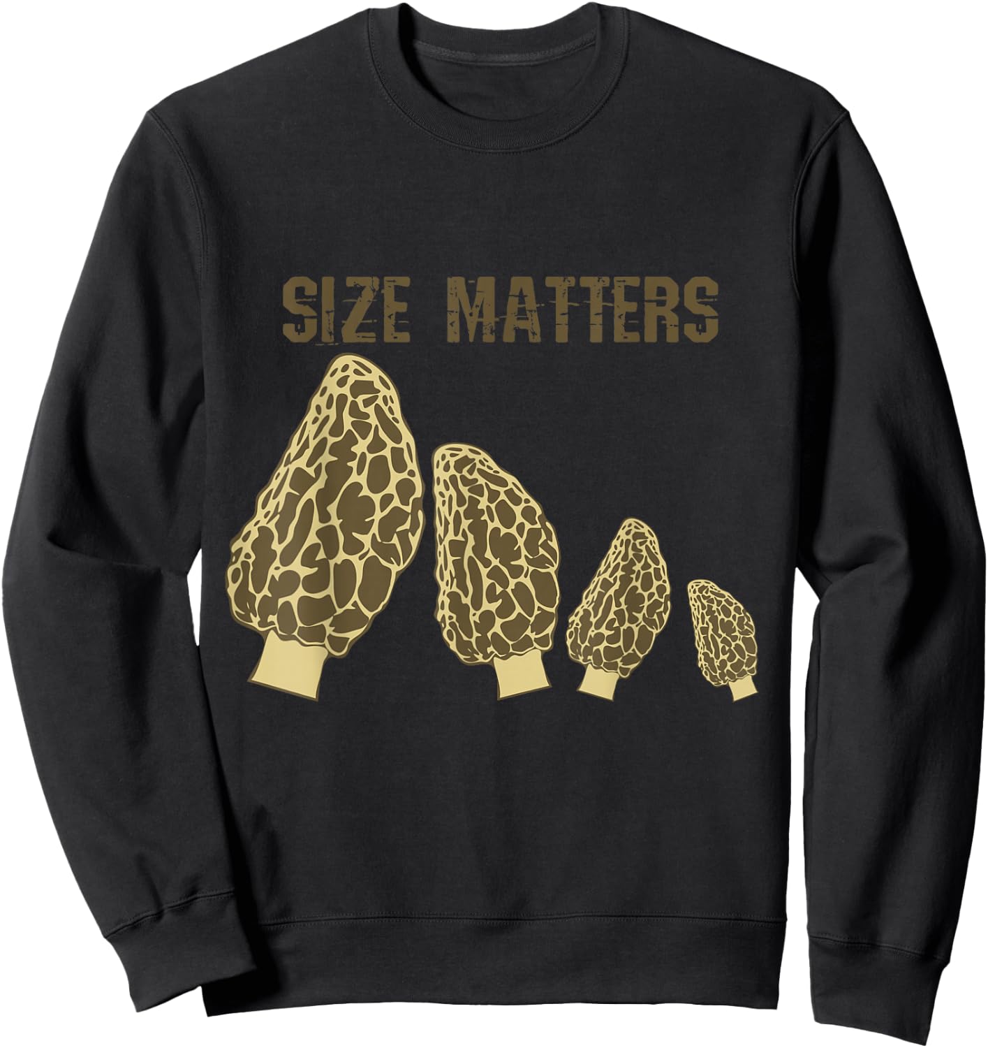 Size Matters Morel Mushroom - Black, , Short Sleeve, Modern Style, Letter Print, , Small Sweatshirt - Sweatshirt | Black