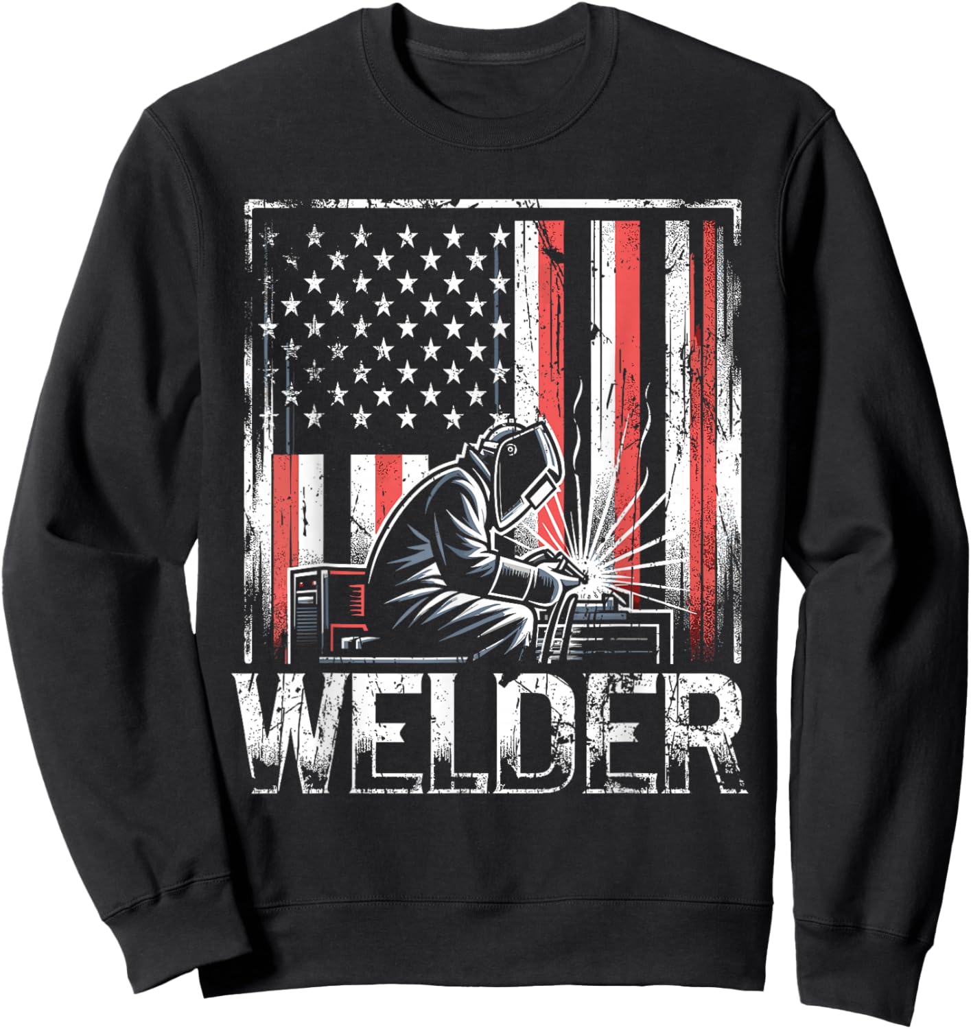 Welder American Flag USA Patriotic Welding Welder Sweatshirt - Sweatshirt | Black
