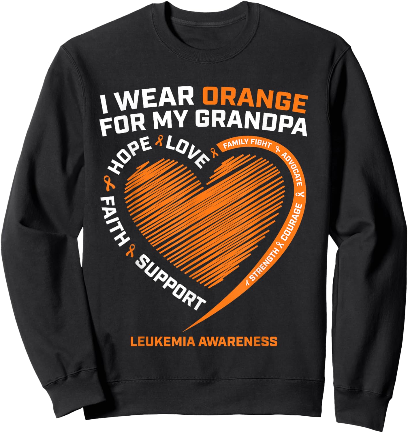 Kids Women I Wear Orange For My Grandpa Leukemia Awareness Sweatshirt - Sweatshirt | Black
