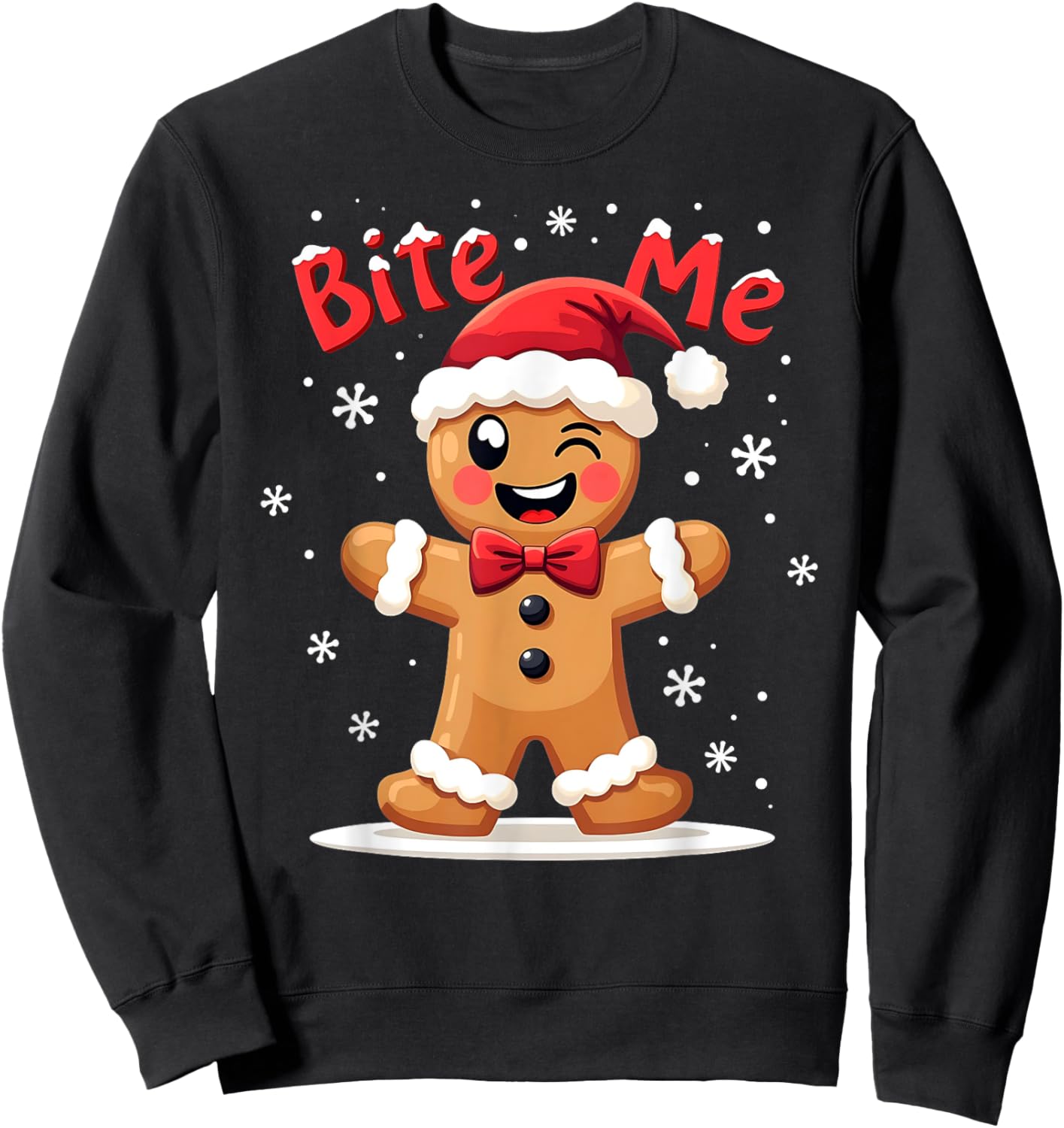 BITE ME Gingerbread Man Funny Sarcastic Christmas Sweatshirt - Sweatshirt | Black