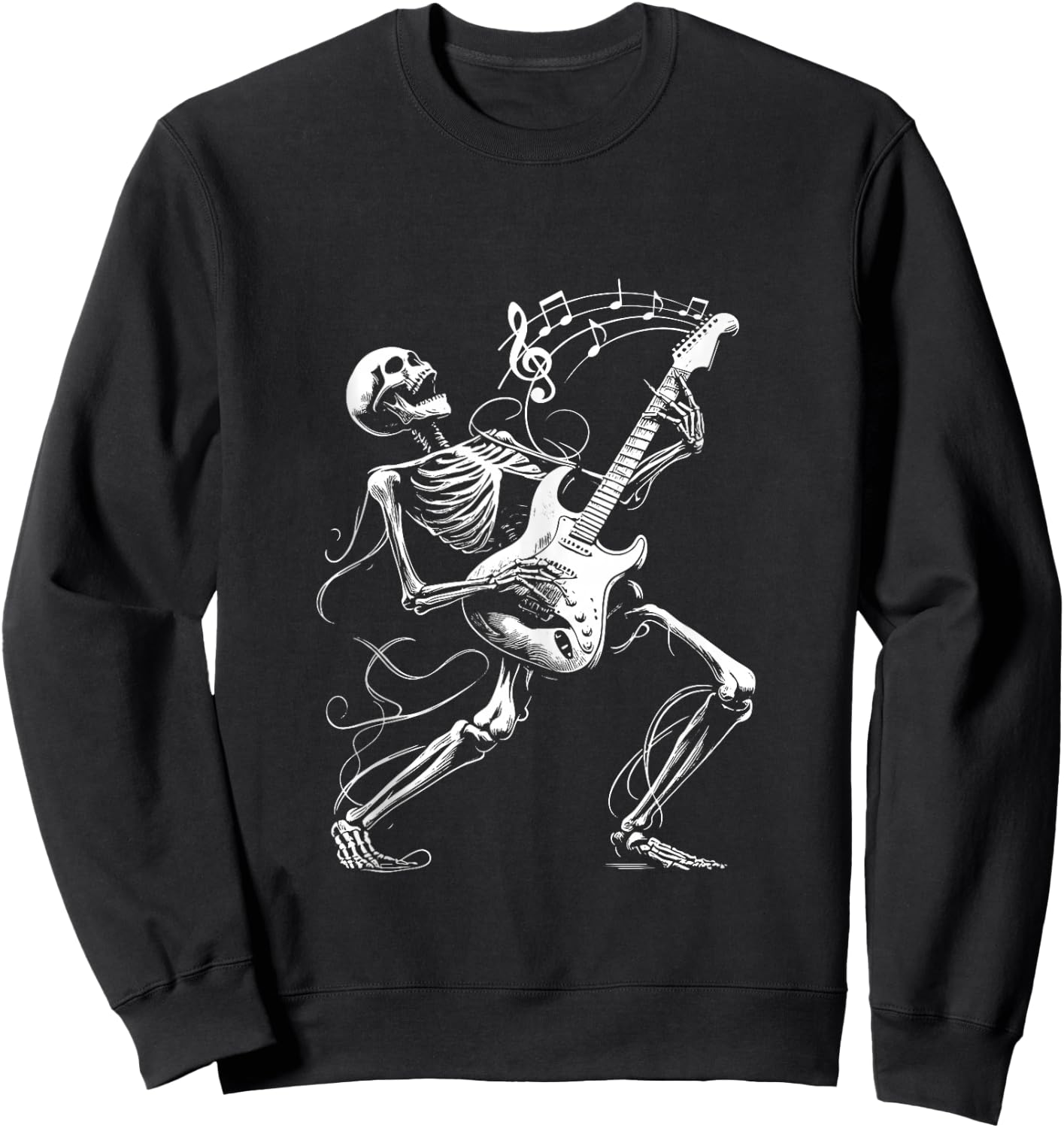 Skeleton Playing Guitar Music Gifts Women Rock Band Sweatshirt - Sweatshirt | Black