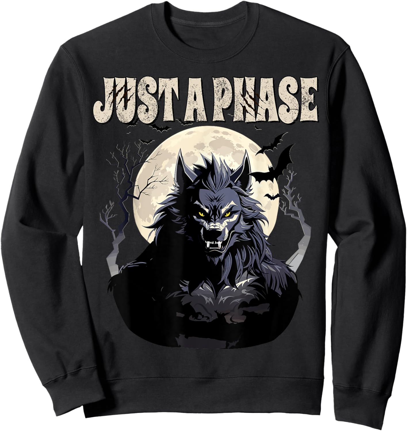Werewolf Just A Phase Warewolf Lycan Halloween Full Moon Men Sweatshirt - Sweatshirt | Black