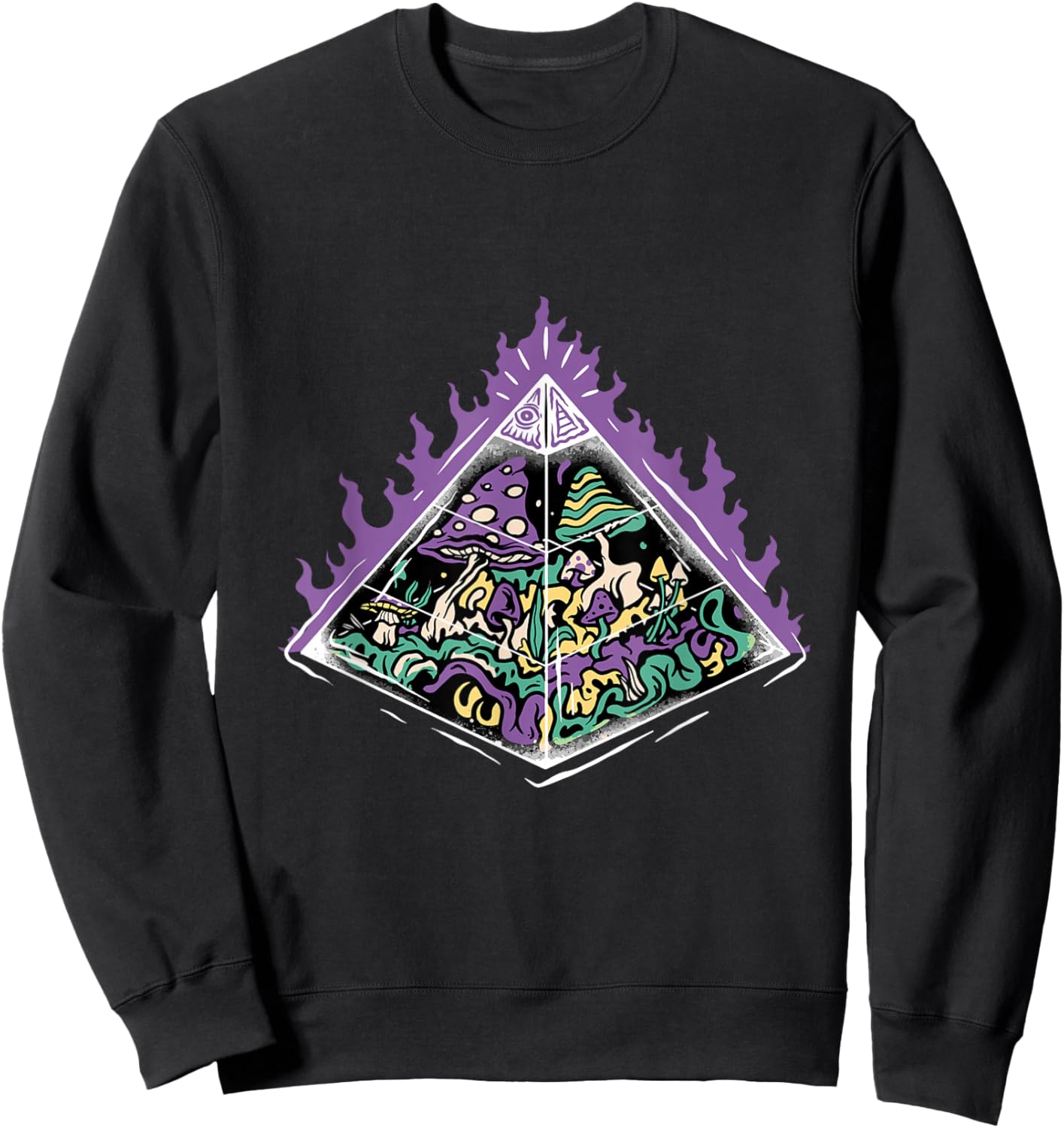 Psychedelic Mushroom Illuminated Sacred Geometry Clothes Sweatshirt - Sweatshirt | Black