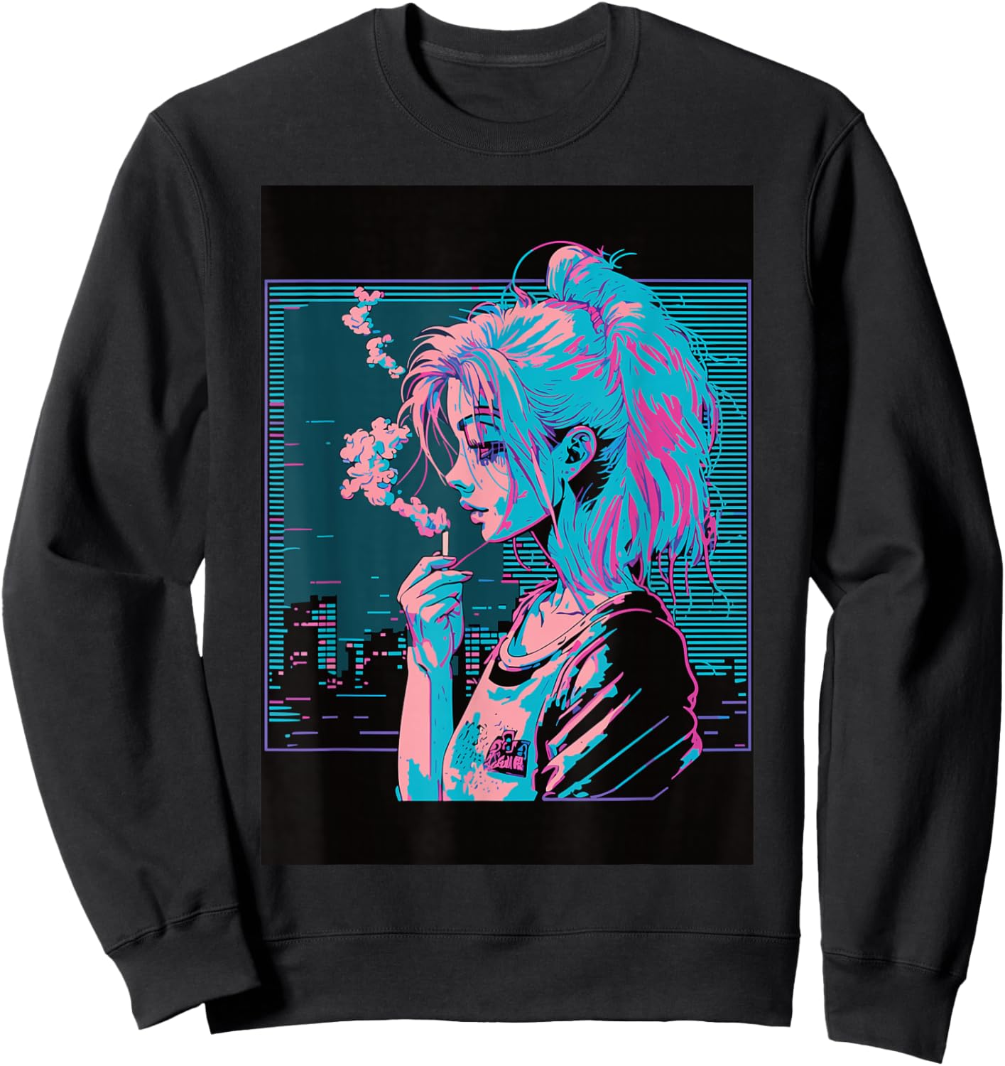 Japanese Vaporwave Sad Anime Girl Indie Aesthetic Otaku Sweatshirt - Sweatshirt | Black