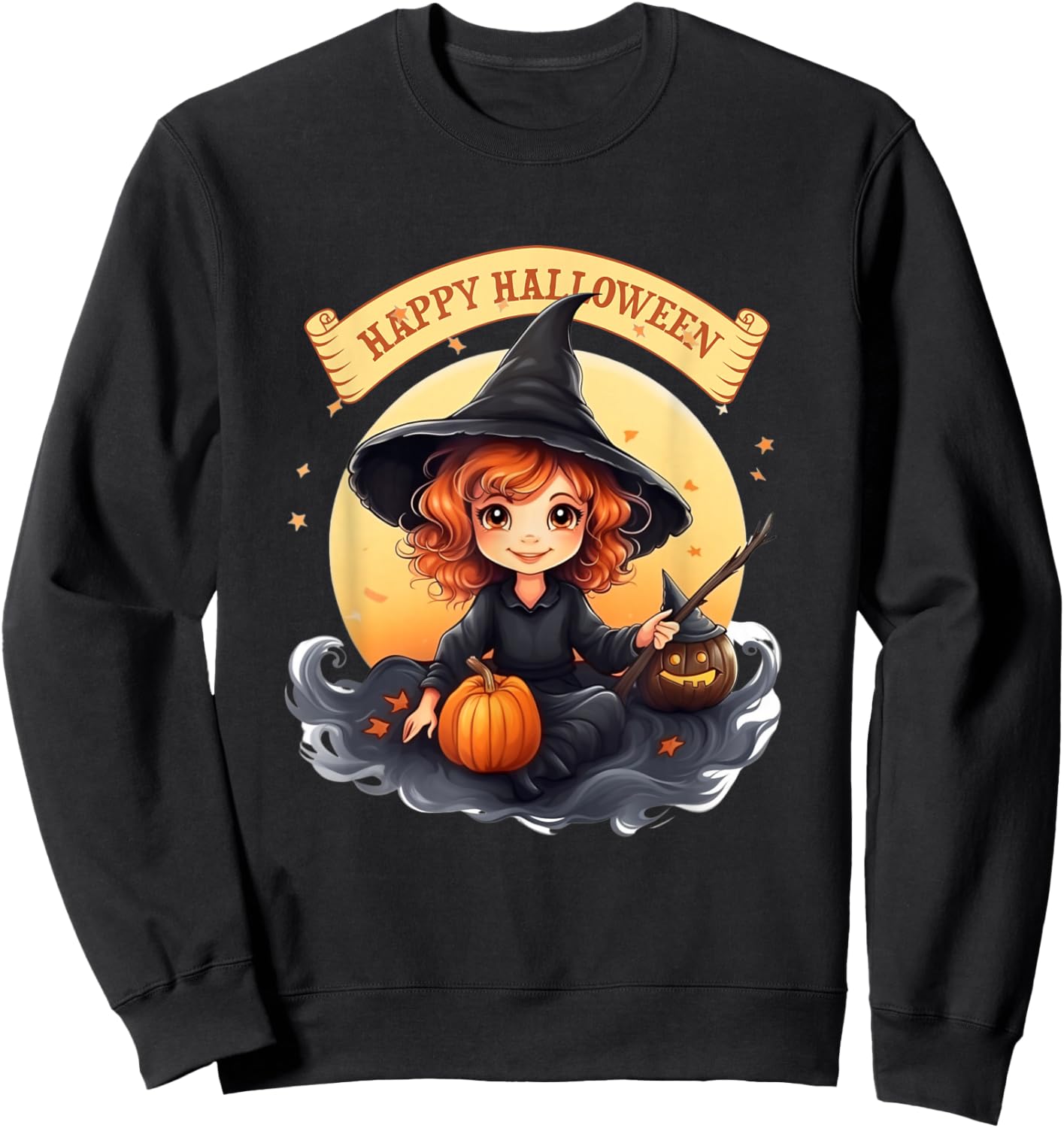 Children's Fashion - Halloween Cute Witch with Creepy Something Sweatshirt - Sweatshirt | Black
