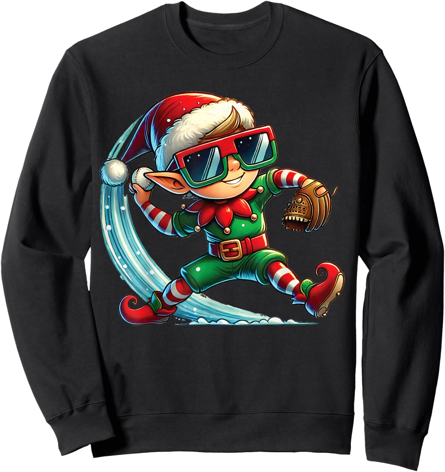 Elf Playing Baseball as Pitcher Boys Kids Teens Christmas Sweatshirt - Sweatshirt | Black