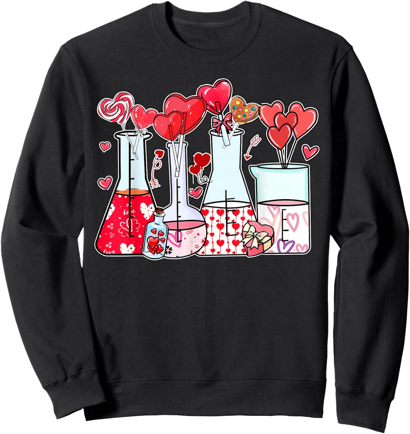 Beaker Test Tube Heart Laboratory Valentines Science Teacher Sweatshirt - Sweatshirt | Black