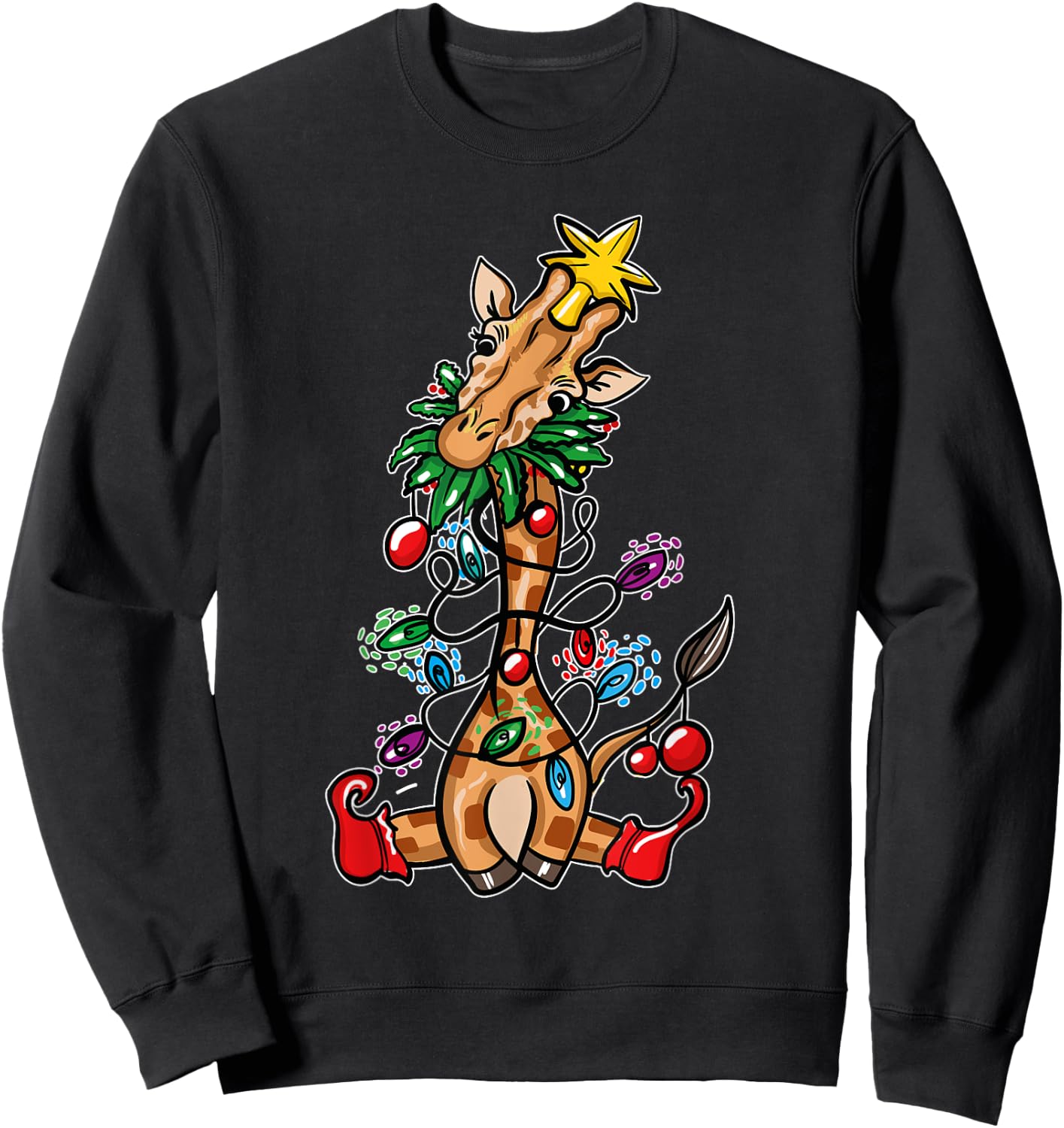 Funny Christmas Tree Giraffe Lover Gift Love Giraffes Sweatshirt - Sweatshirt | Black