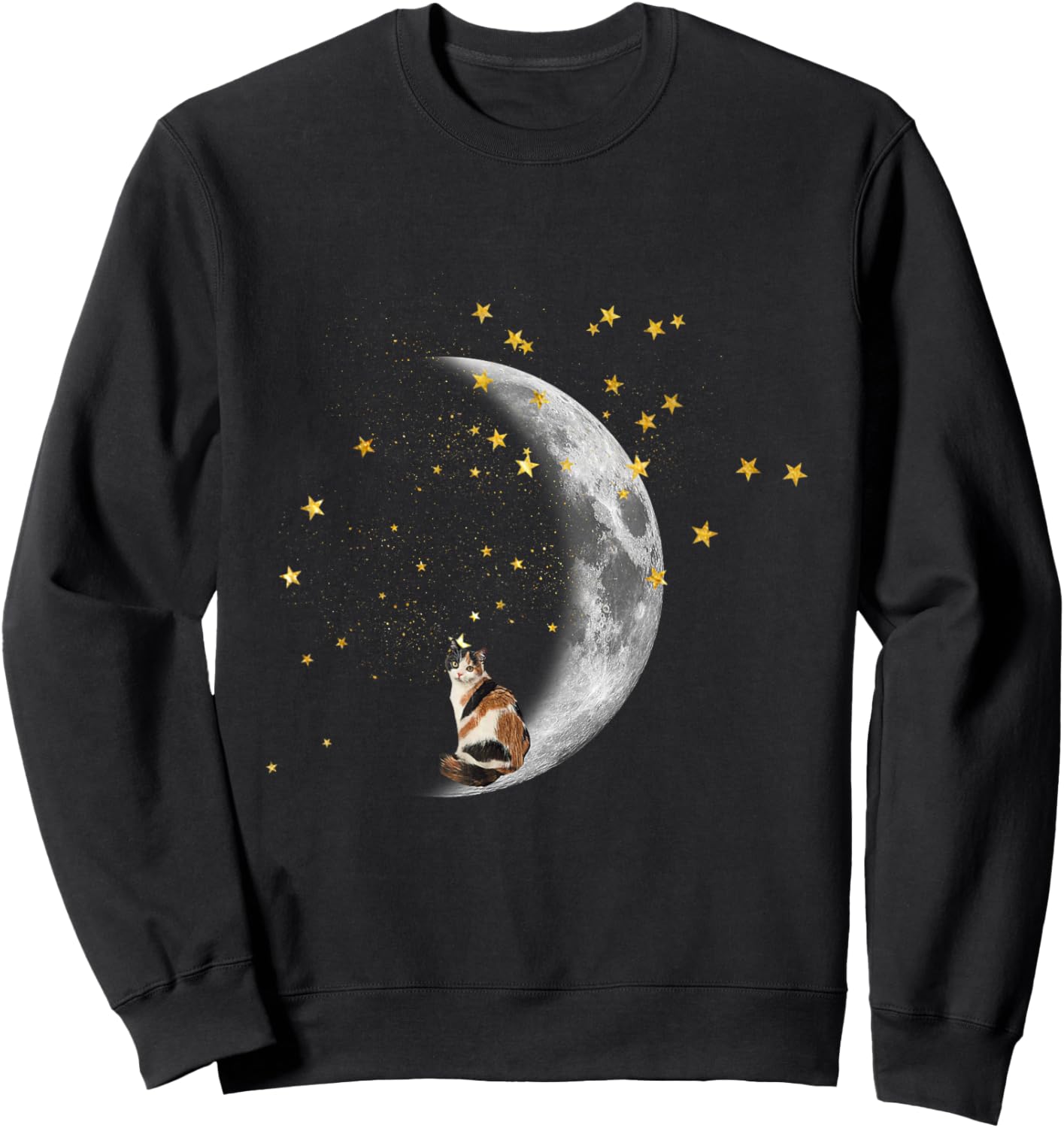 Moon and Stars Calico Cat Women Kids Sweatshirt - Sweatshirt | Black