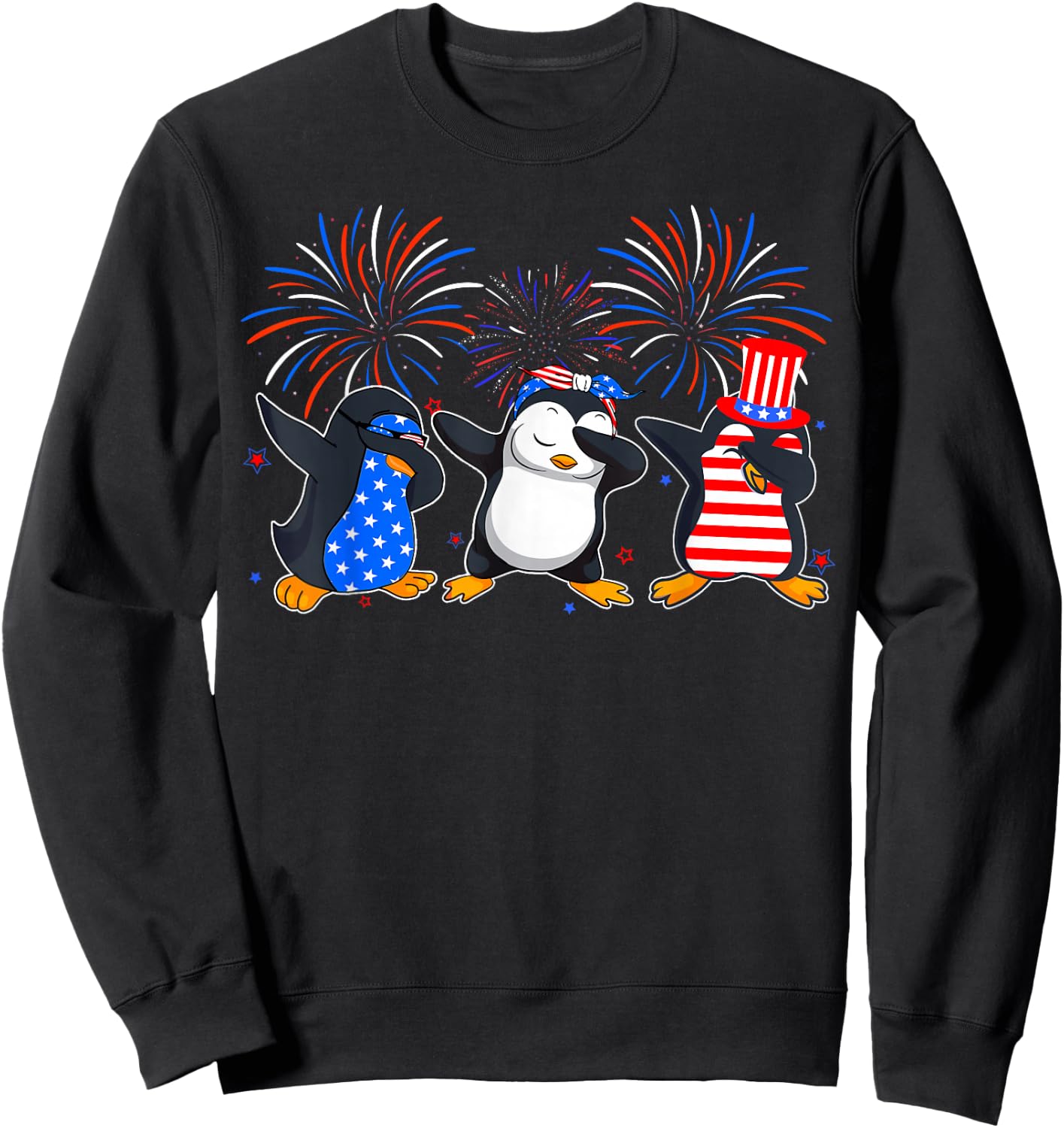 Happy Fourth Of July - Patriotic Animals - Penguin USA Flag Sweatshirt - Sweatshirt | Black