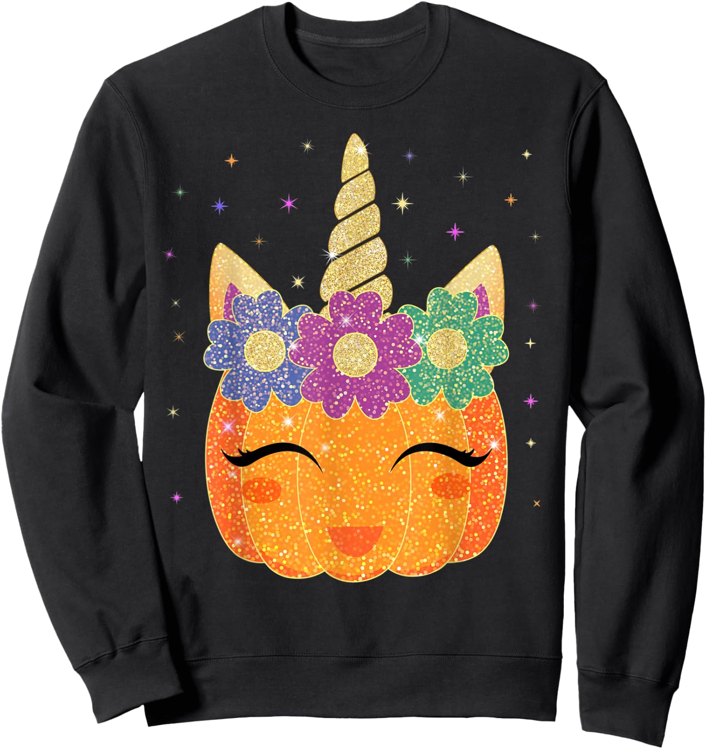 Unicorn Pumpkin - Halloween Thanksgiving Girls Boys Sweatshirt - Sweatshirt | Black