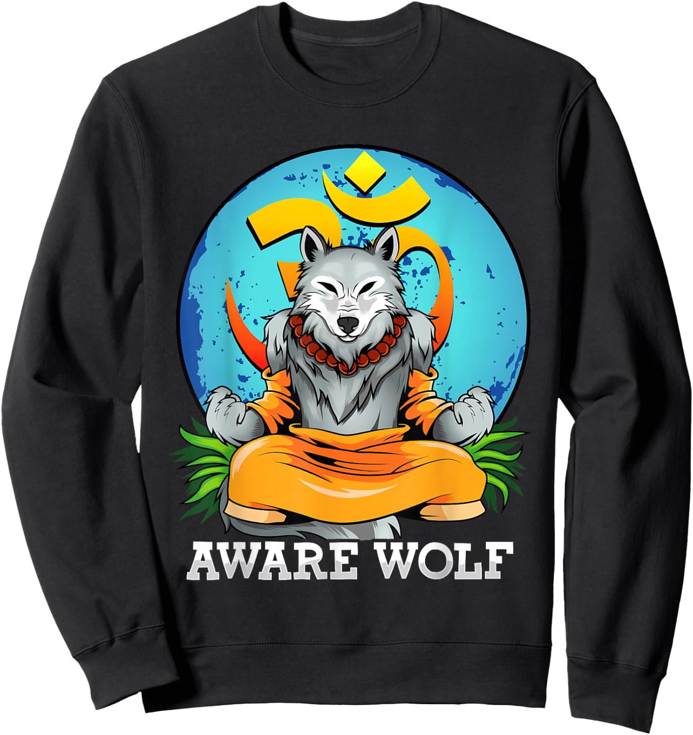 Werewolf Pun Halloween Costume Aware Wolf Yoga Meditation Sweatshirt - Sweatshirt | Black