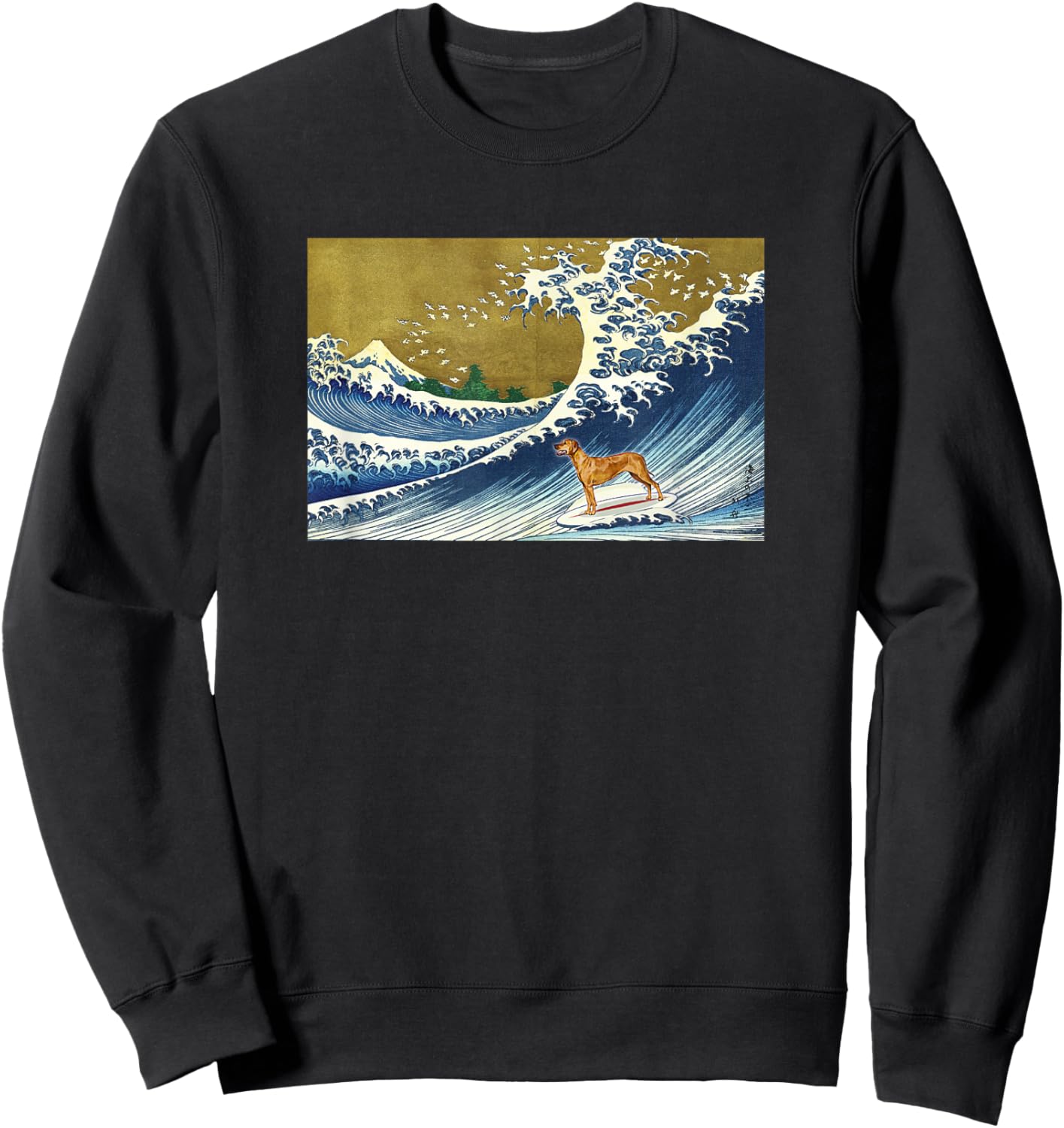 Funny Retro Vintage Surfing Wave Rhodie Dog Lover Sweatshirt - Sweatshirt | Black