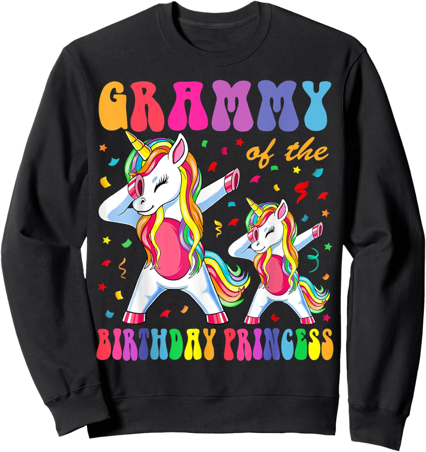 Grammy of the Birthday Princess Girl Dabbing Unicorn Family Sweatshirt - Sweatshirt | Black