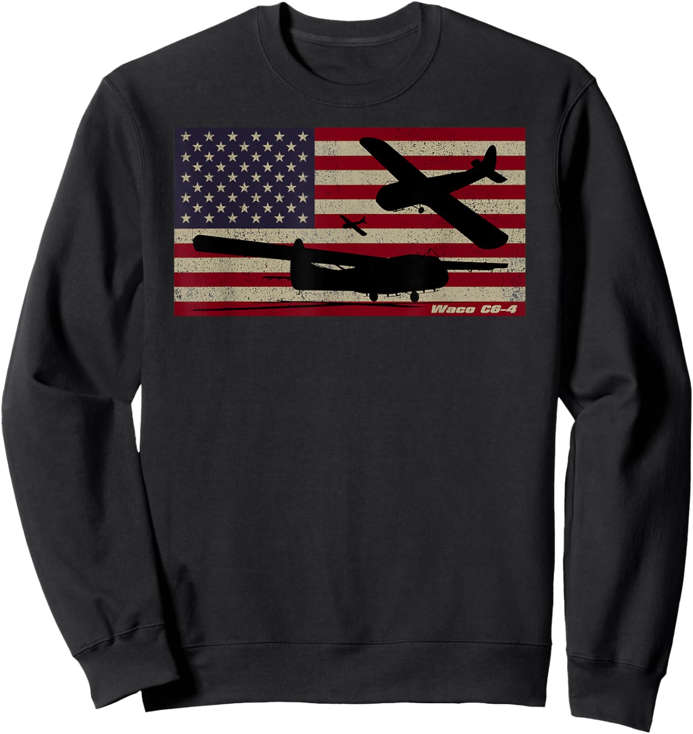 Waco CG-4 WW2 Military Glider American Flag Sweatshirt - Sweatshirt | Black
