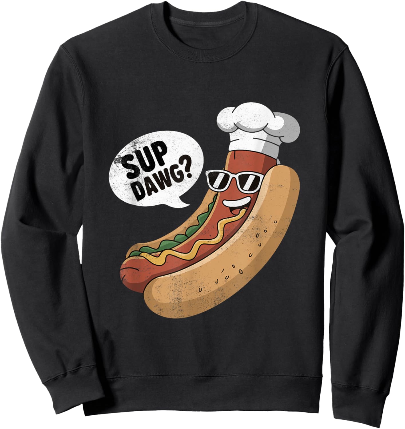 Sup Dawg Funny Hotdog Vintage Graphic Sweatshirt - Sweatshirt | Black