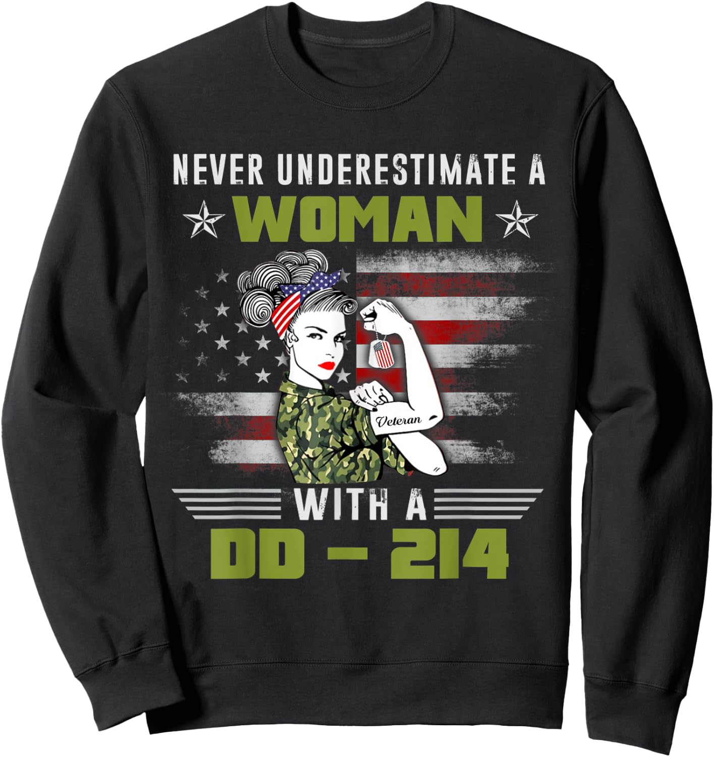 Women With DD-214 Female Veterans Proud Women Veteran Sweatshirt - Sweatshirt | Black