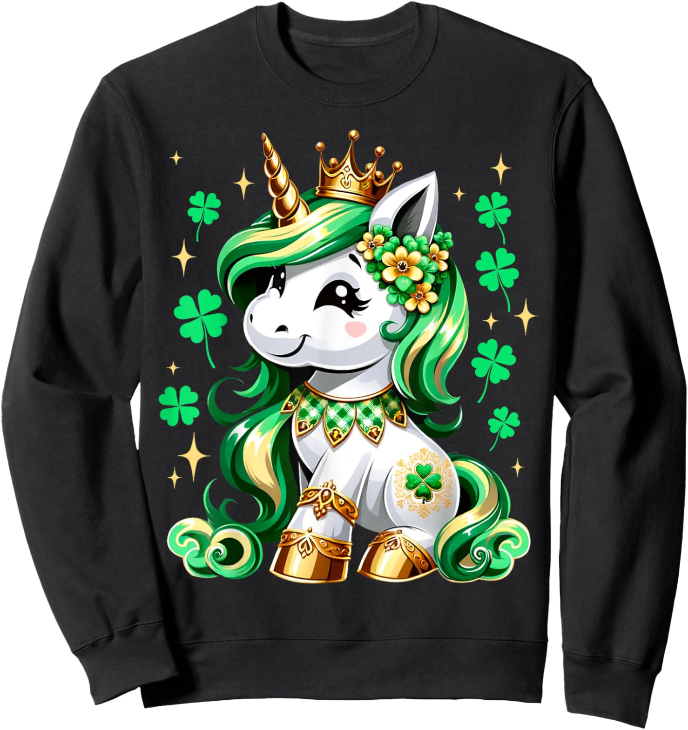 Cute Unicorn Shamrock St Patricks Day Girls Kids Lepricorn Sweatshirt - Sweatshirt | Black