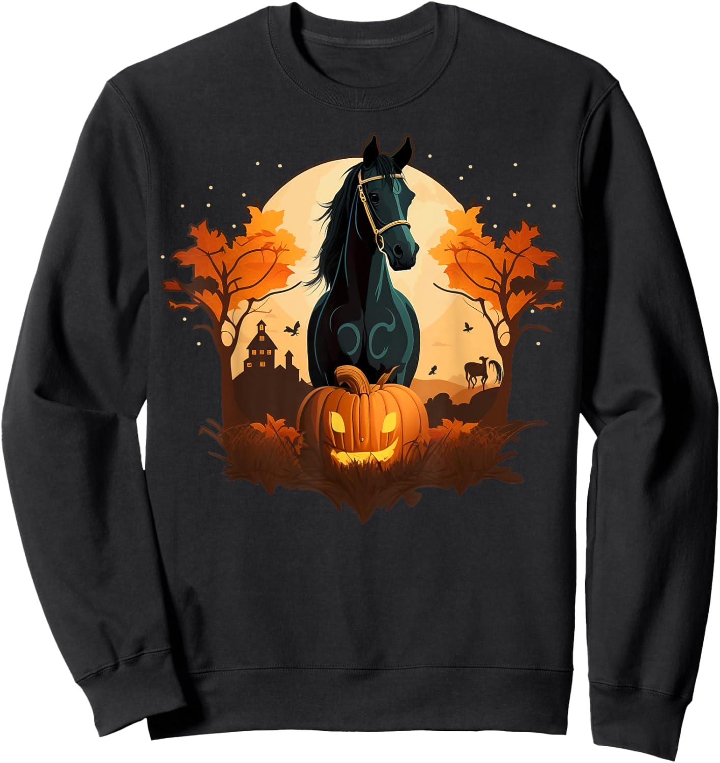 Pumpkin Horse costume on Horse Halloween Sweatshirt - Sweatshirt | Black