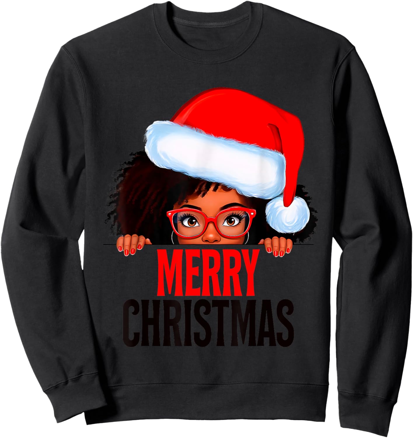 Mrs. Claus Santa Melanin Christmas Black Peeking Claus Sweatshirt - Sweatshirt | Black