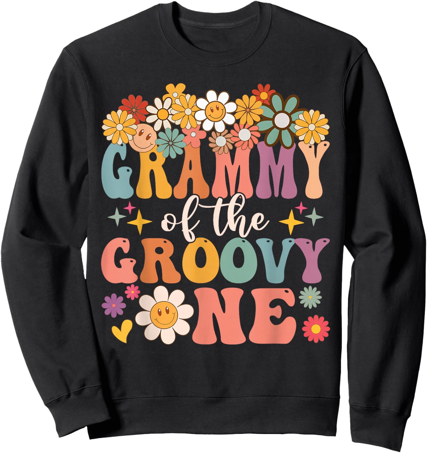 Retro Grammy of Groovy One Matching Family 1st Birthday Sweatshirt - Sweatshirt | Black