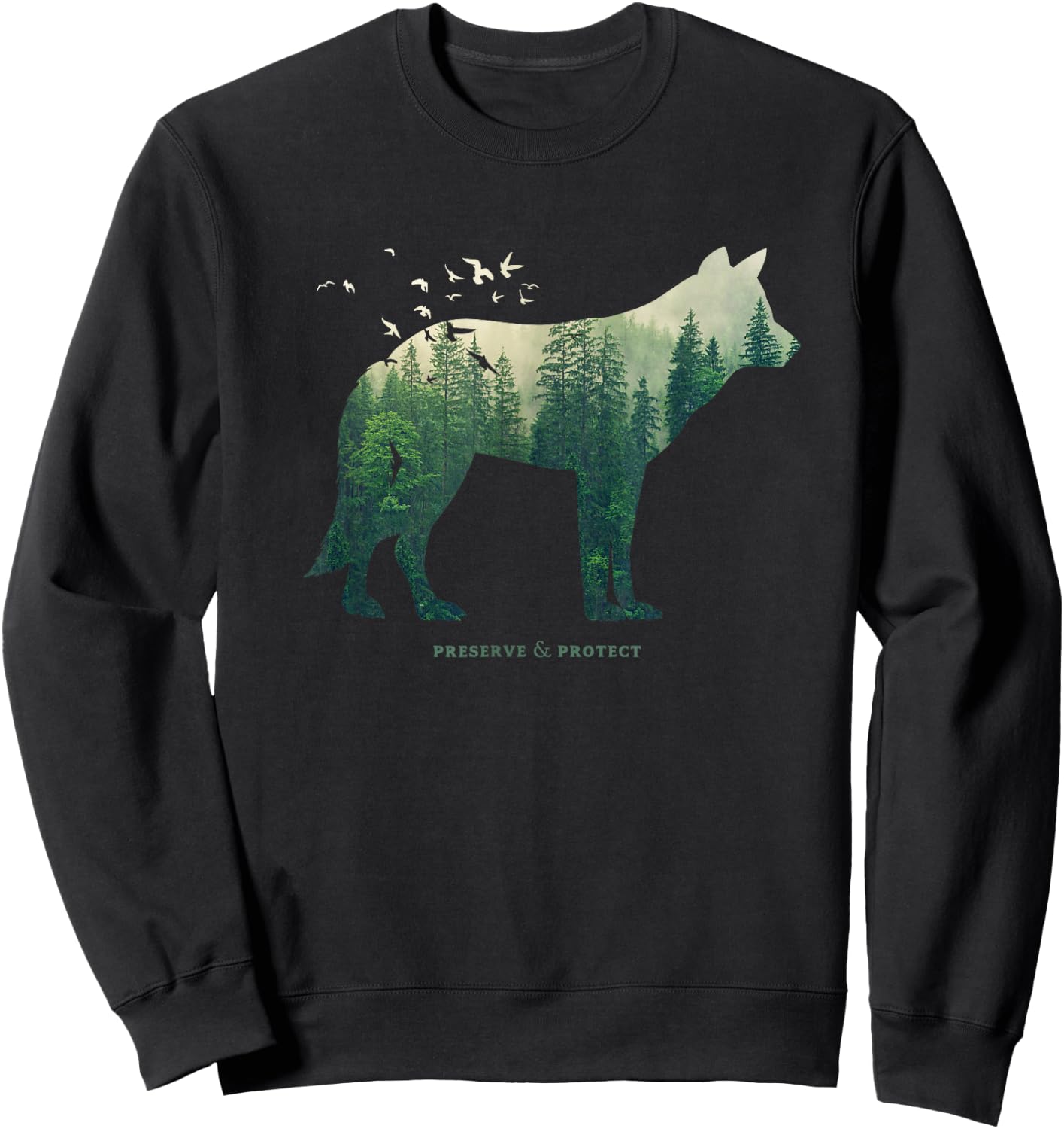 Preserve & Protect Environmental Protection Climate Protection Wolf Silhouette Sweatshirt - Sweatshirt | Black