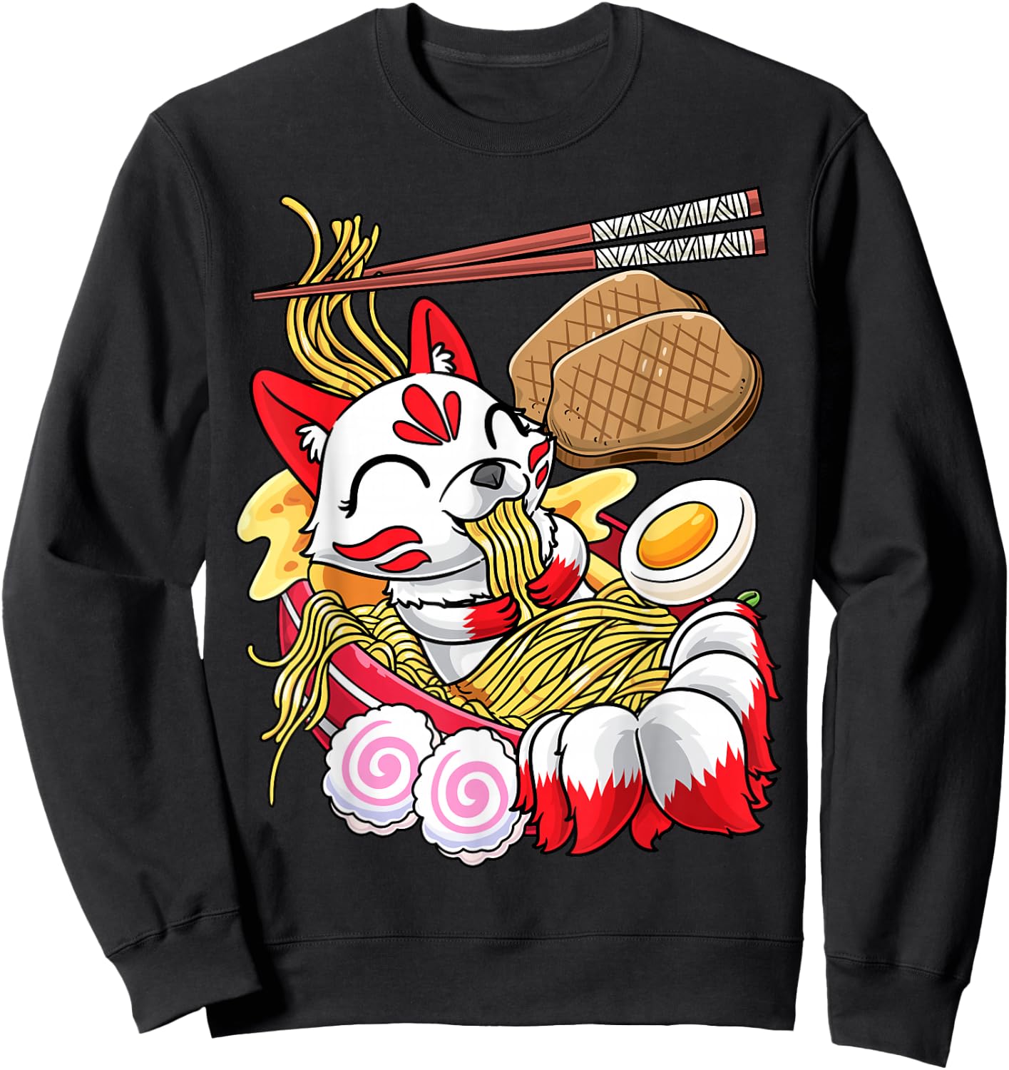 Kawaii Kitsune Fox Ramen Noodles Japanese Food Sweatshirt - Sweatshirt | Black
