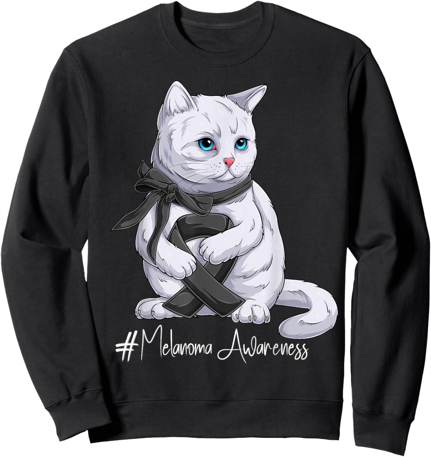 Melanoma Awareness Month Black Ribbon Cat Sweatshirt - Sweatshirt | Black