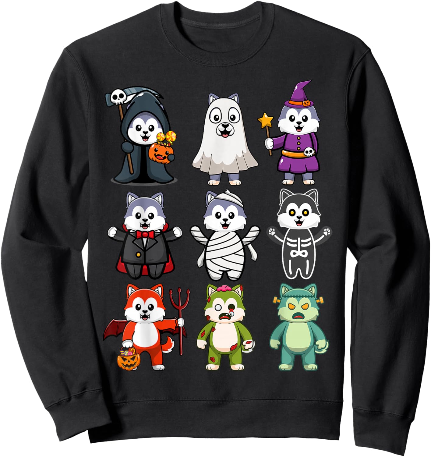 Husky Dog Spooky Boo-Jee Horror Pumpkin Husky Halloween Sweatshirt - Sweatshirt | Black