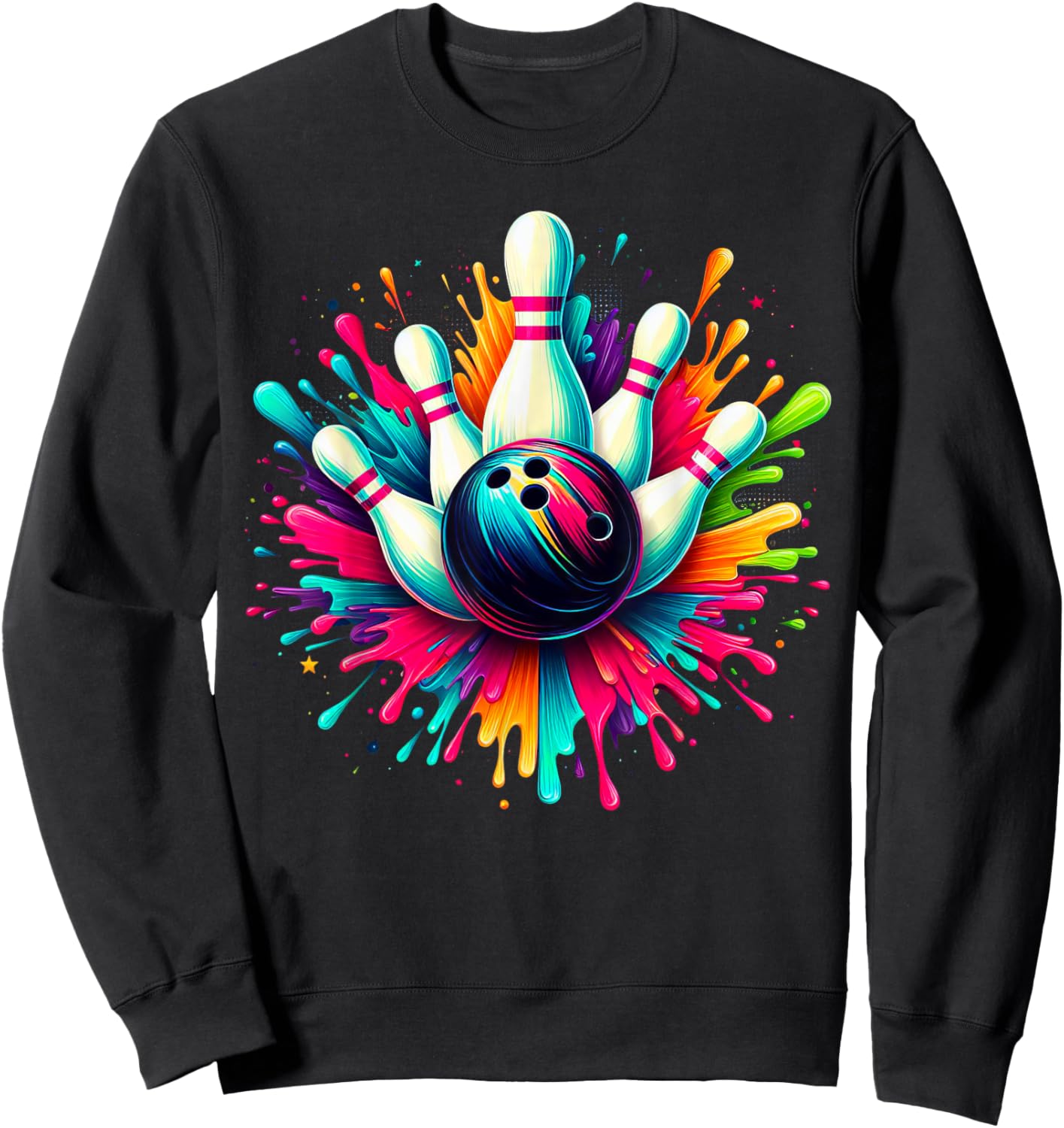Colorful Bowling Game Day Bowling Cute Colorsplash Ball Sweatshirt - Sweatshirt | Black