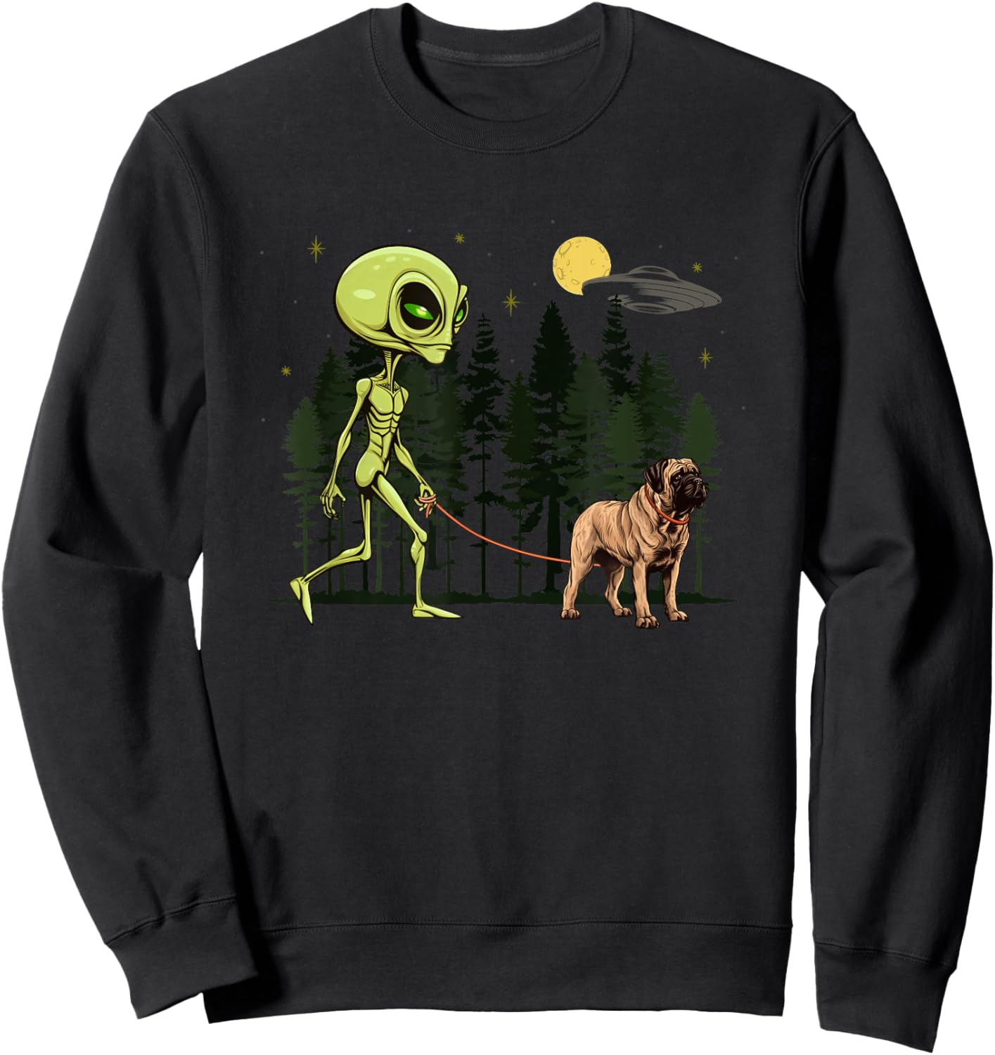 Funny English Mastiff Alien Walking UFO Pet Dog Mom Dad Sweatshirt - Sweatshirt | Black