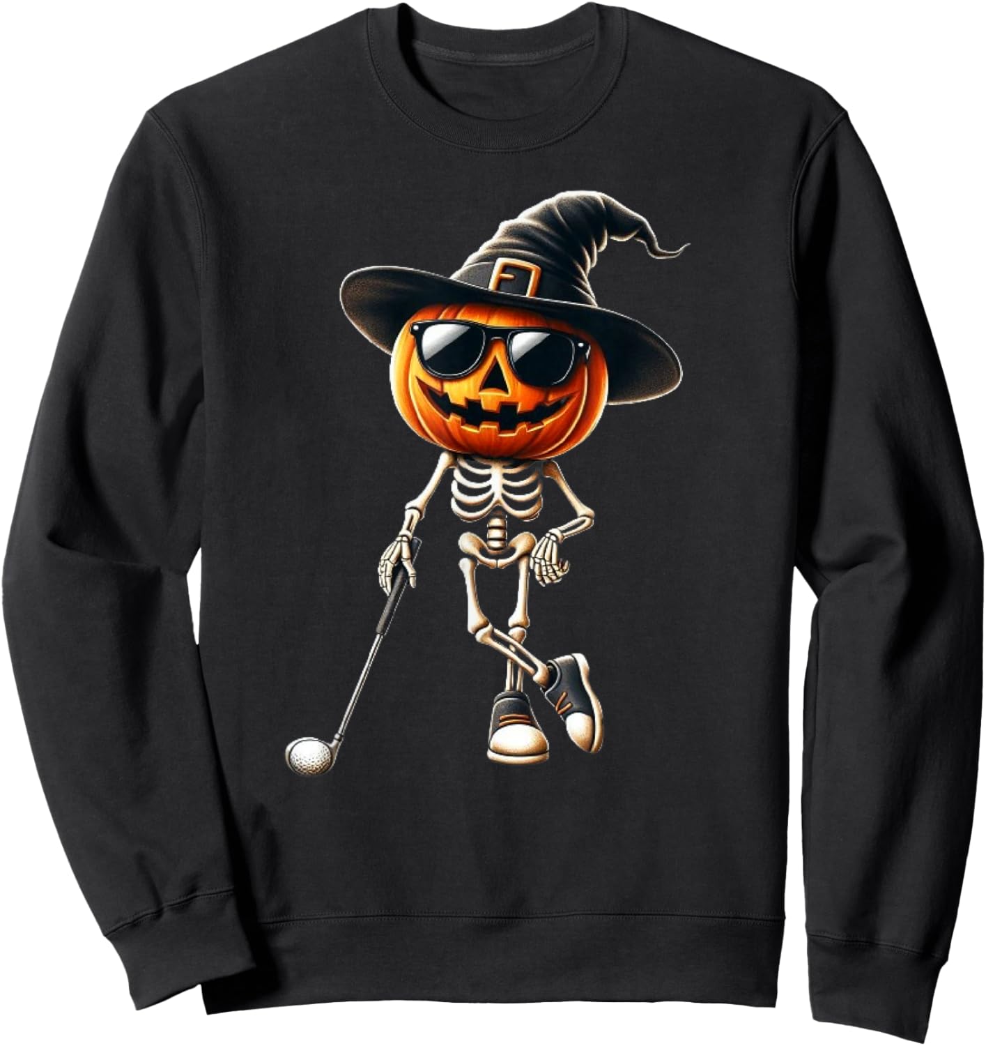 Skeleton Golf Pumpkin Golfing Golfer Halloween Costume Idea Sweatshirt - Sweatshirt | Black