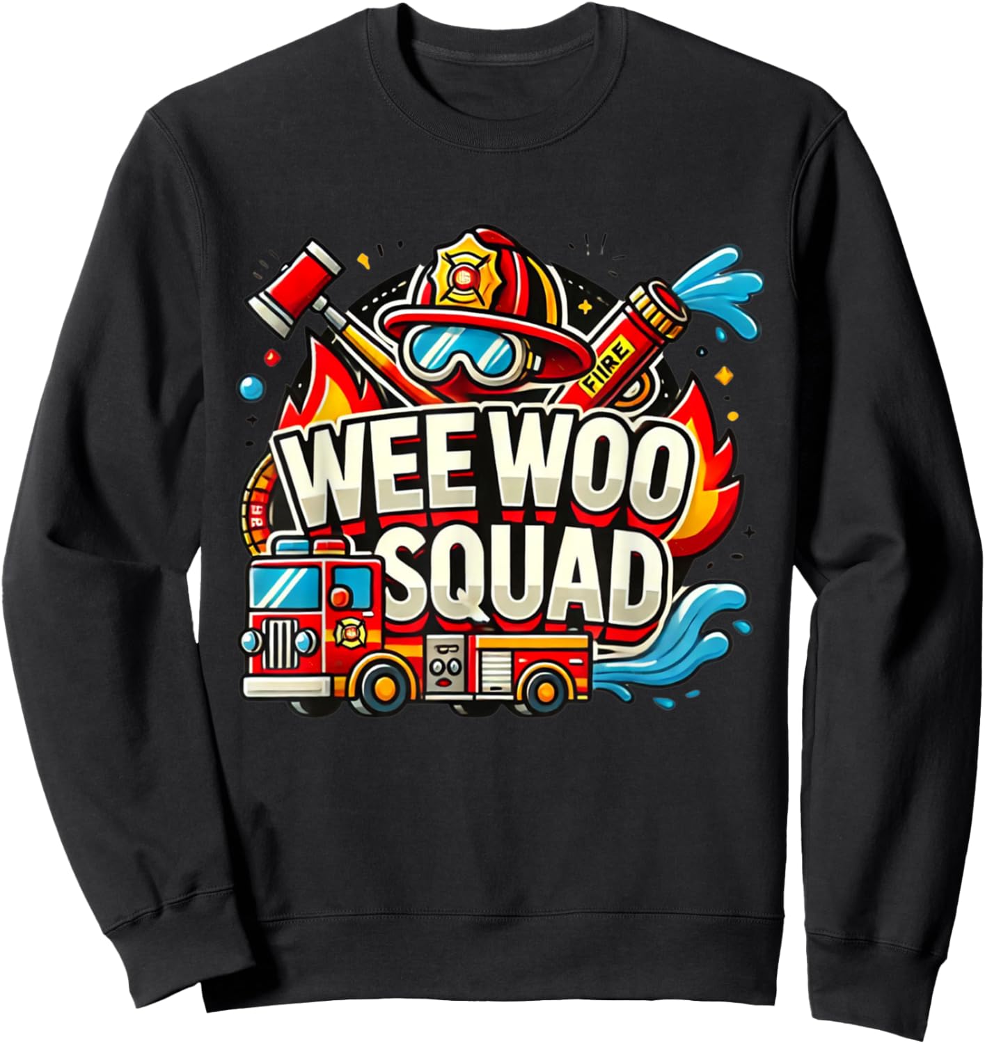 Funny Wee Woo Squad Fire Truck Design for Kids and Adults Sweatshirt - Sweatshirt | Black