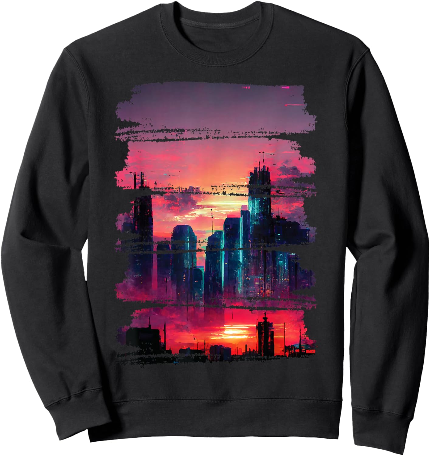 City Skyline Cyberpunk Aesthetic Japanese Streetwear Thema Sweatshirt - Sweatshirt | Black