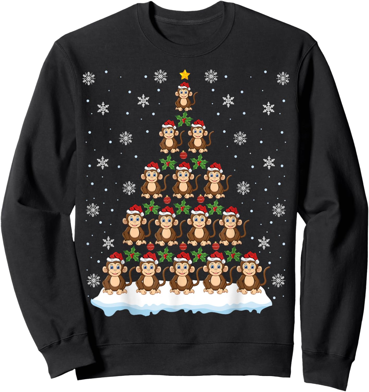Santa Monkeys Lover Xmas Gift Monkey Christmas Tree Sweatshirt - Sweatshirt | Black