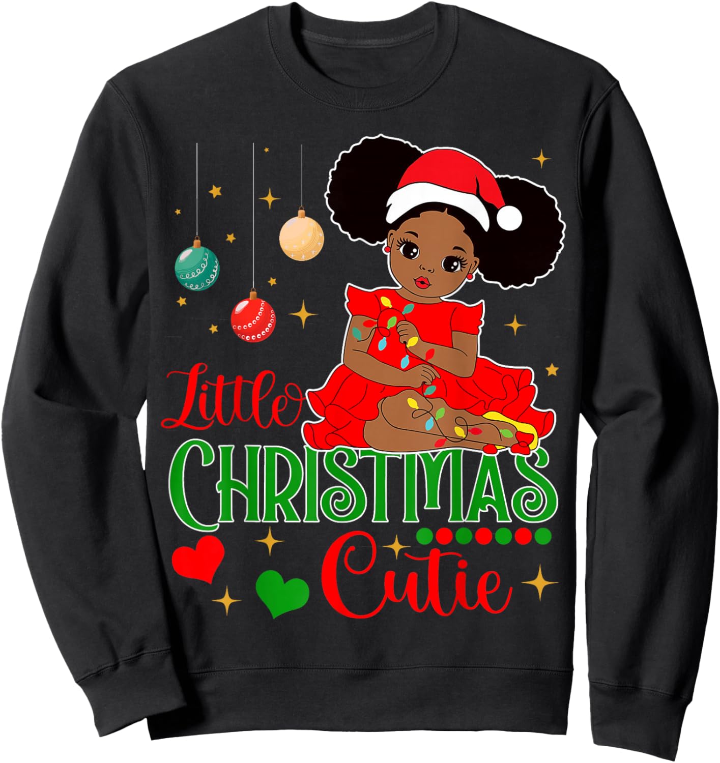 Black Girl Little Christmas Cutie Kids Toddler Girl Xmas Pjs Sweatshirt - Sweatshirt | Black