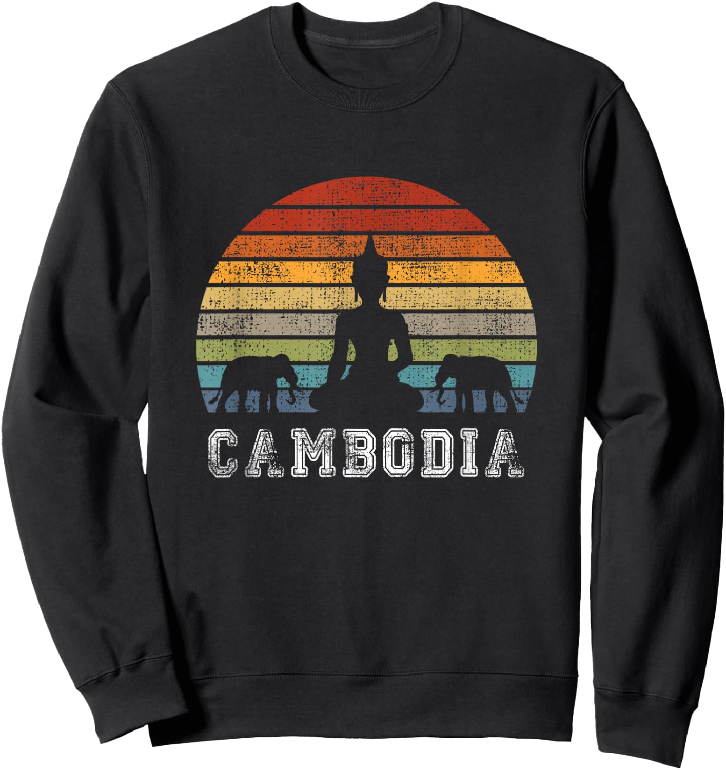 Cambodia Buddha Vintage Design with Elephants / Gift Sweatshirt - Sweatshirt | Black